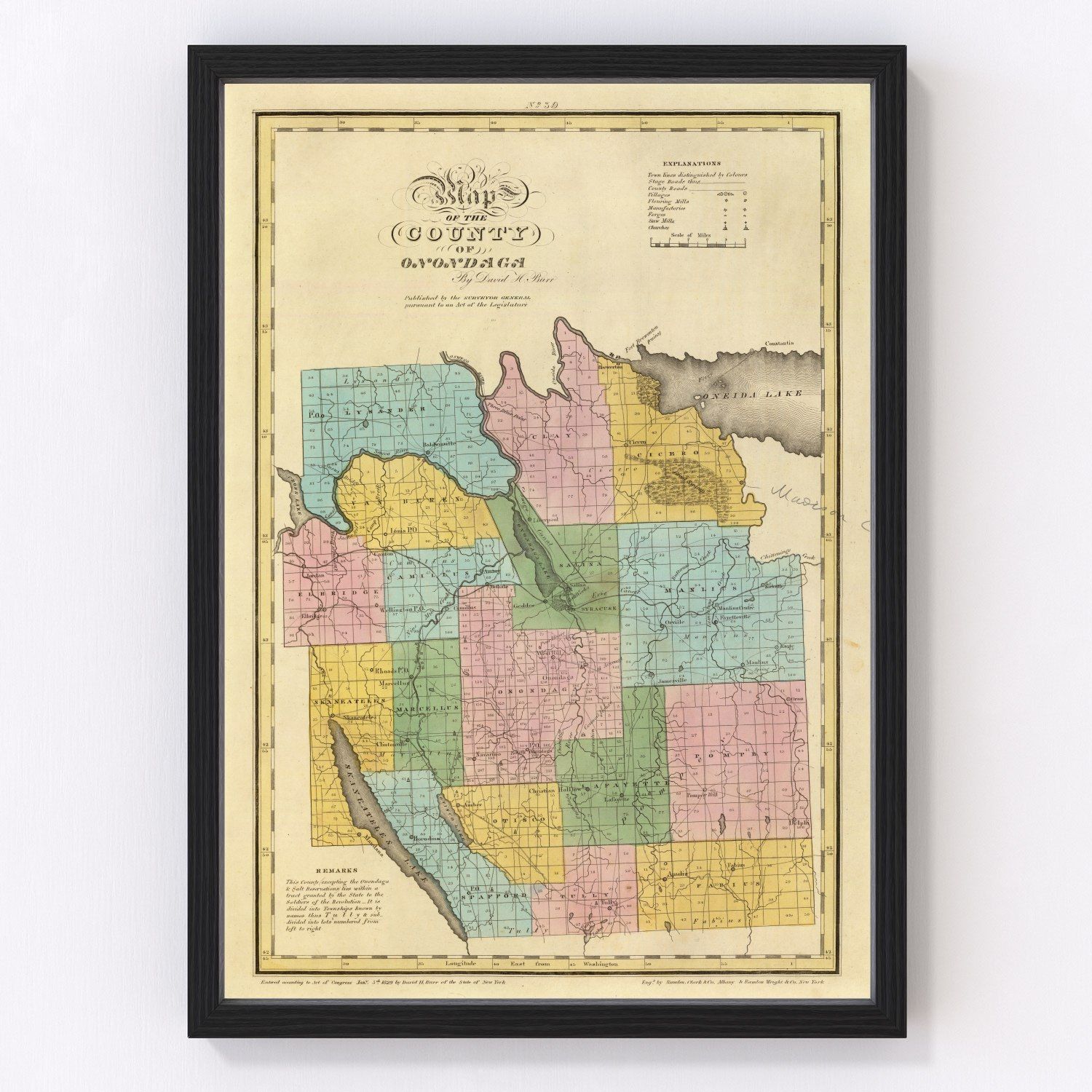 Vintage map of Onondaga County, New York, 1829