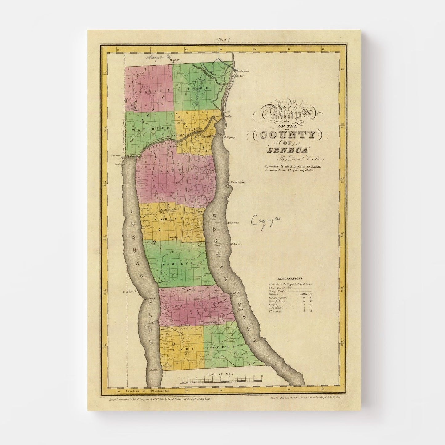 Vintage Map of Seneca County, New York, 1829