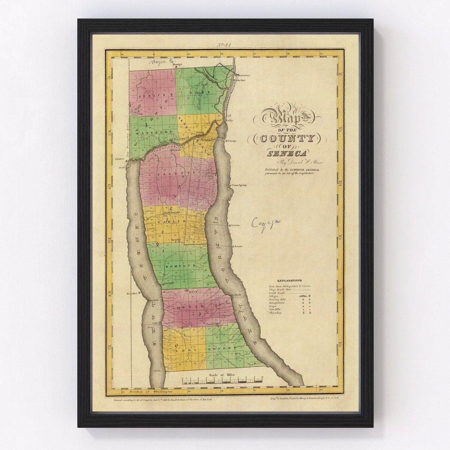 Vintage map of Seneca County, New York, 1829