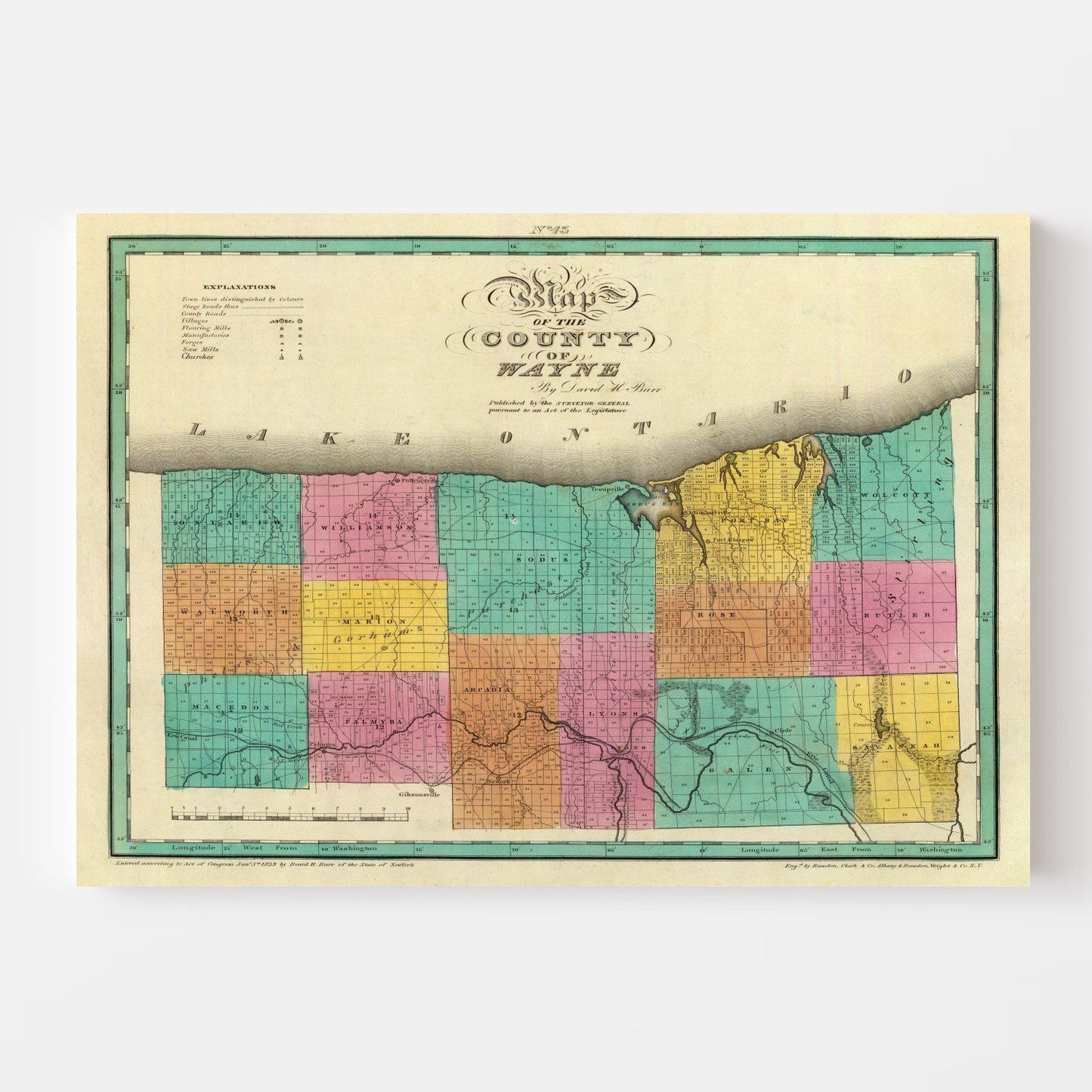 Vintage Map of Wayne County, New York 1829