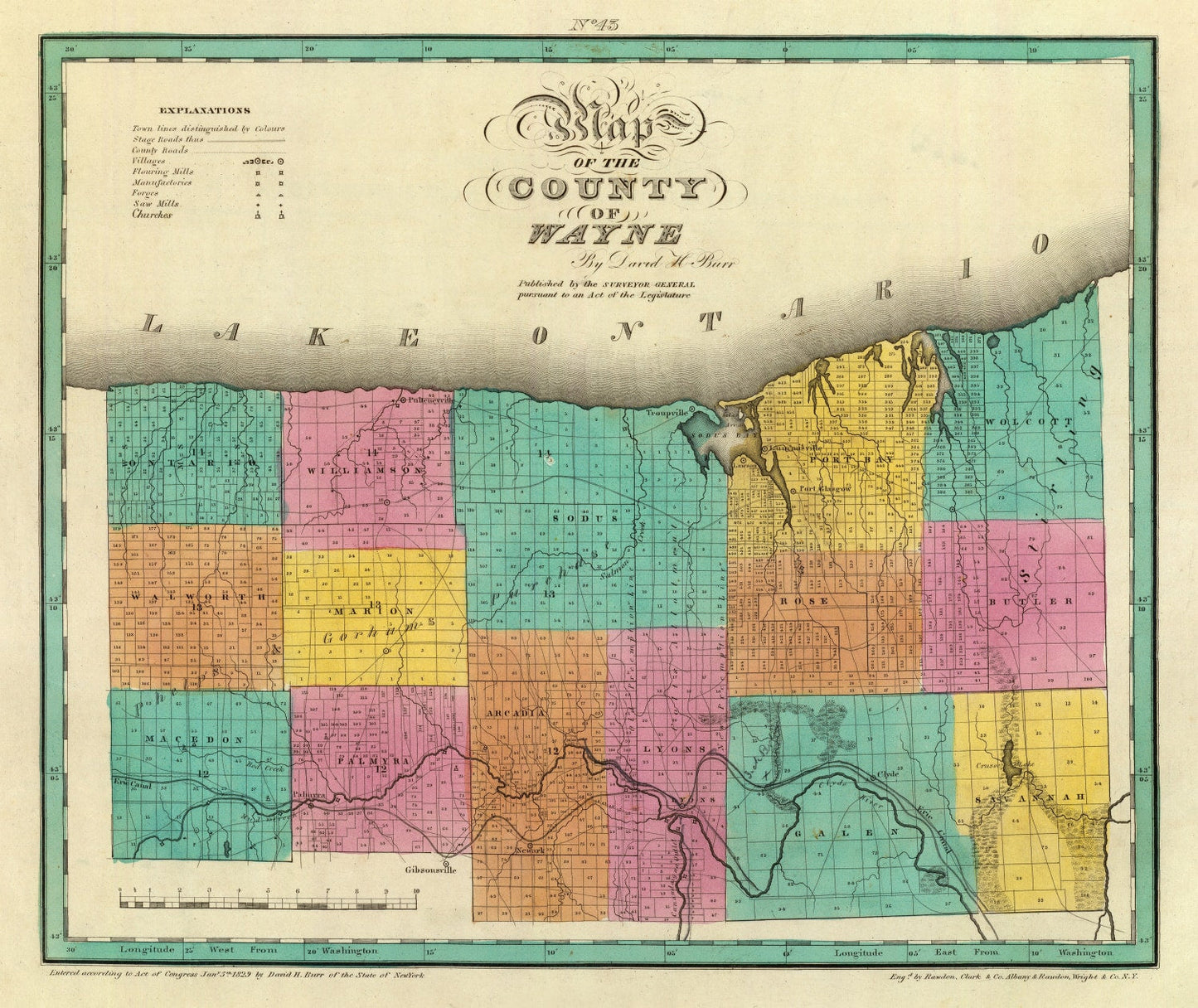 Vintage Map of Wayne County, New York 1829