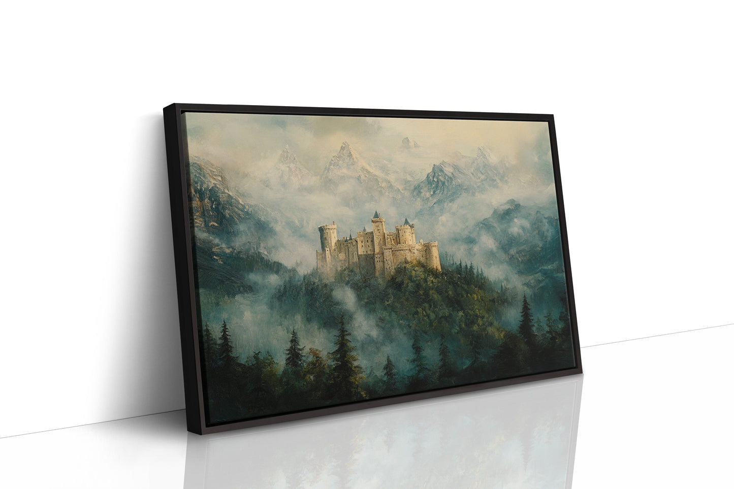 Misty Mountain Castle Fantasy Landscape Wall Art Print