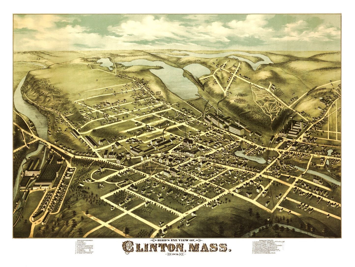Vintage Map of Clinton, Massachusetts, 1876