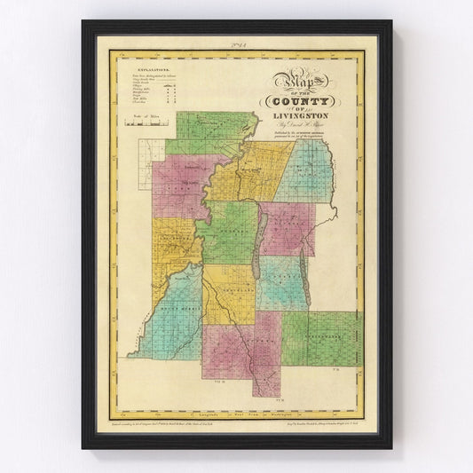 vintage map of Livingston County, New York, 1829