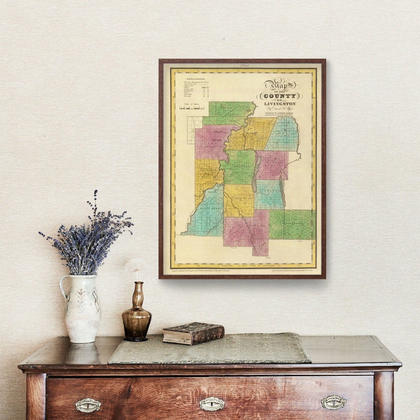 Vintage Map of Livingston County, New York, 1829