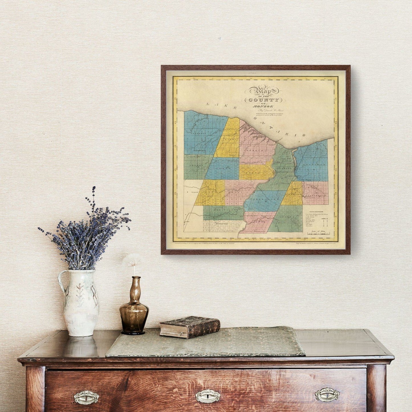 Vintage Map of Monroe County, New York, 1829