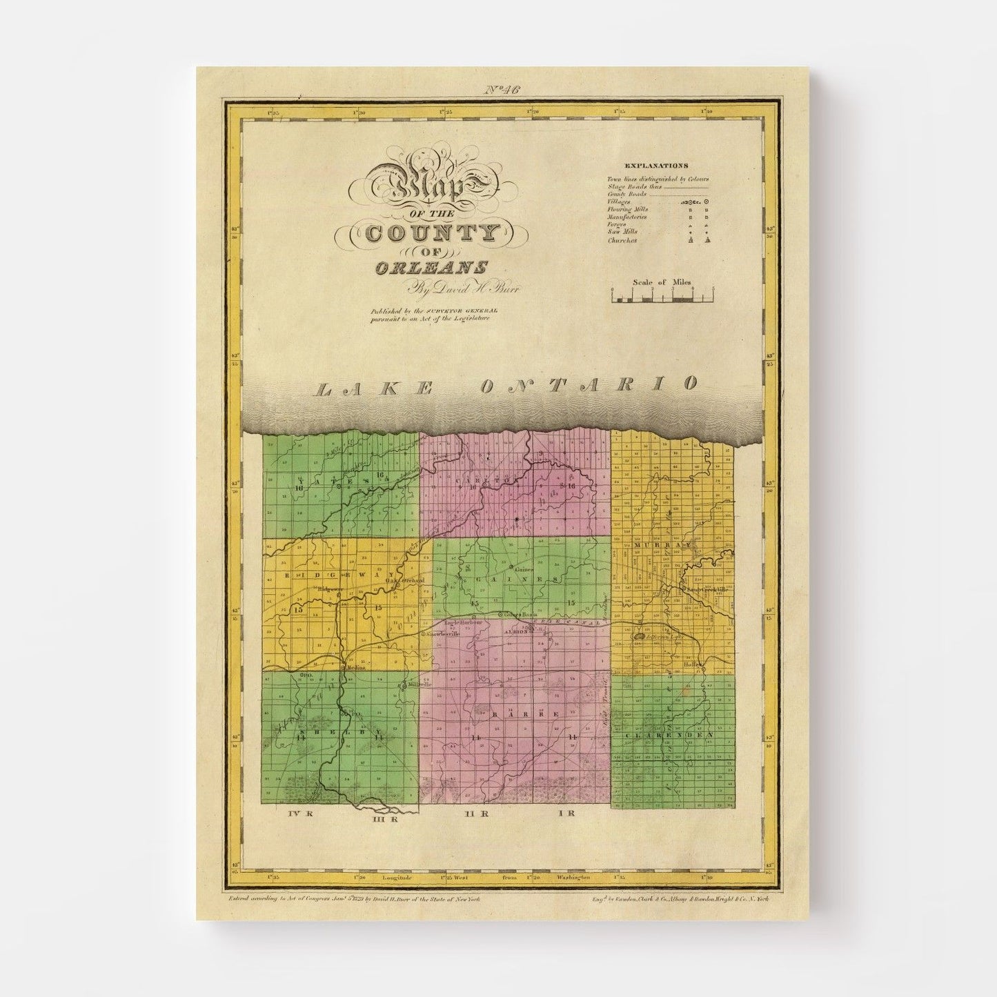 Vintage Map of Orleans County, New York, 1829