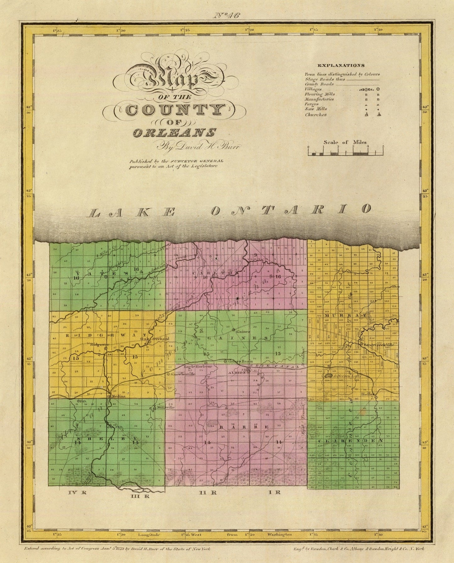 Vintage Map of Orleans County, New York, 1829