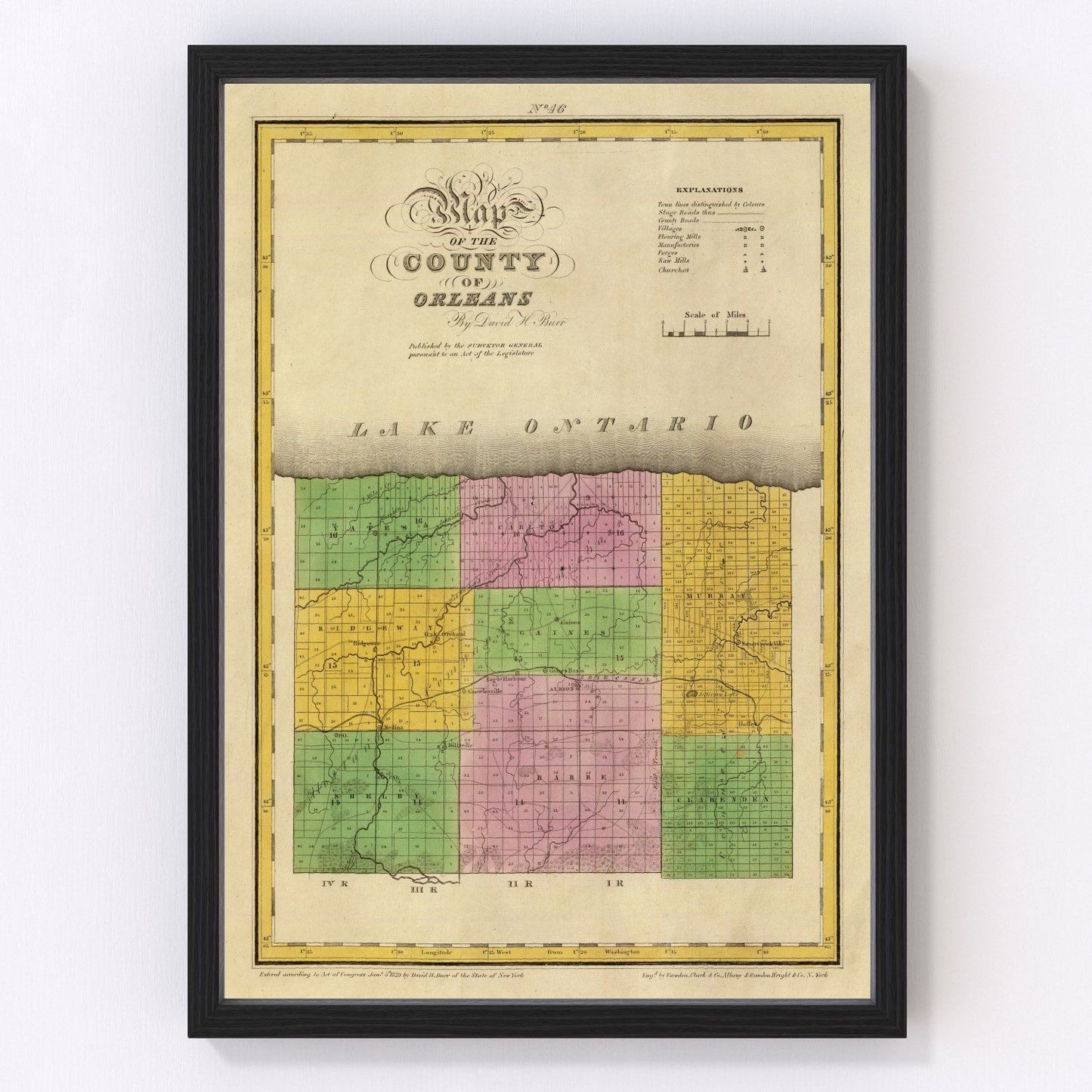 Vintage map of Orleans County, New York, 1829