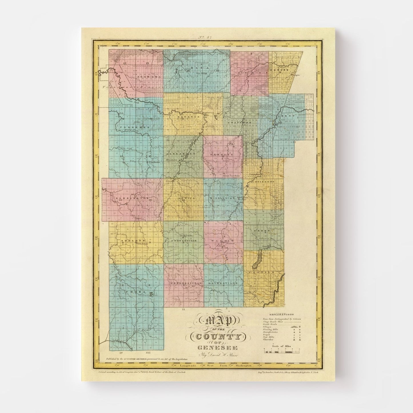 Vintage Map of Genesee County, New York, 1829