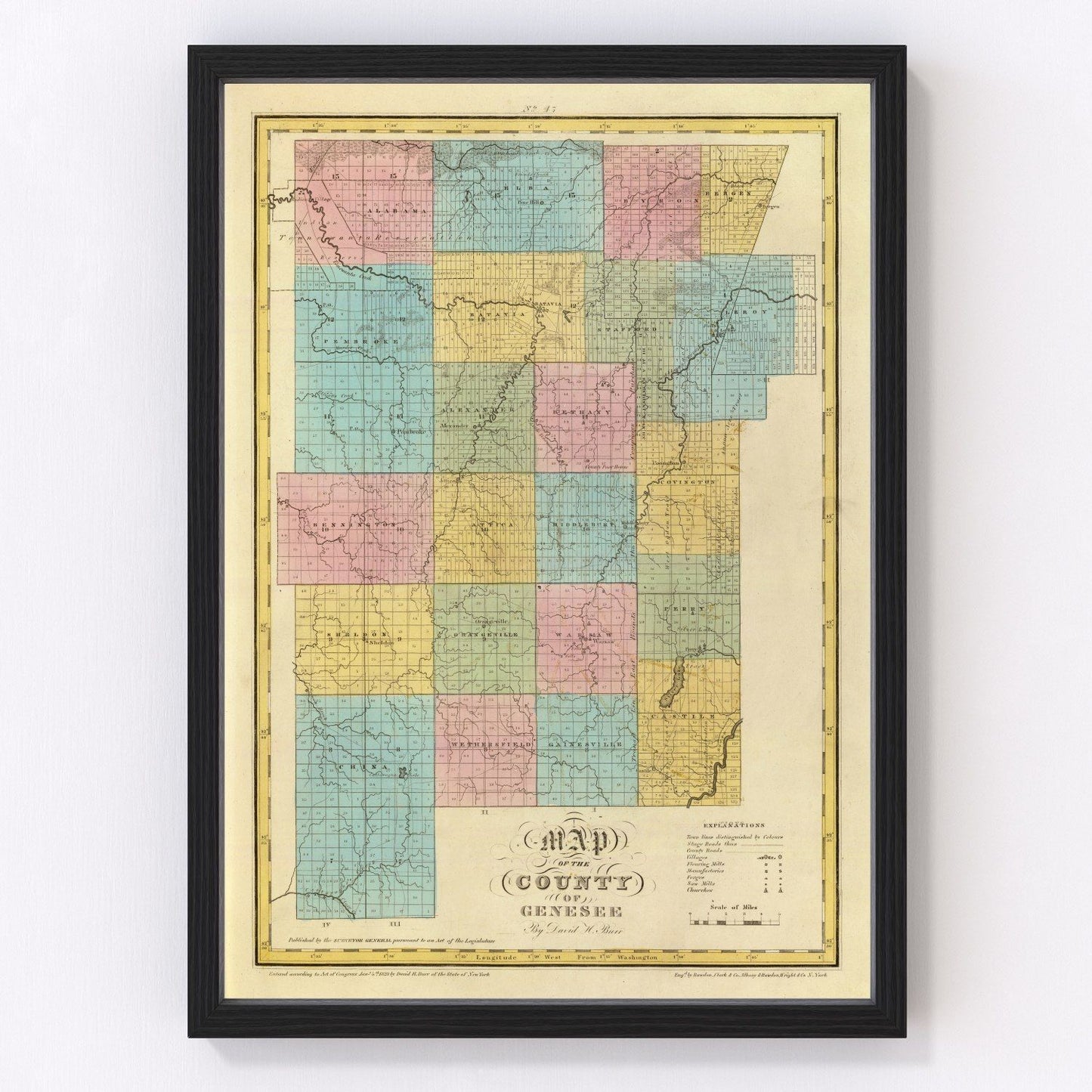 Vintage map of Genesee County, New York, 1829
