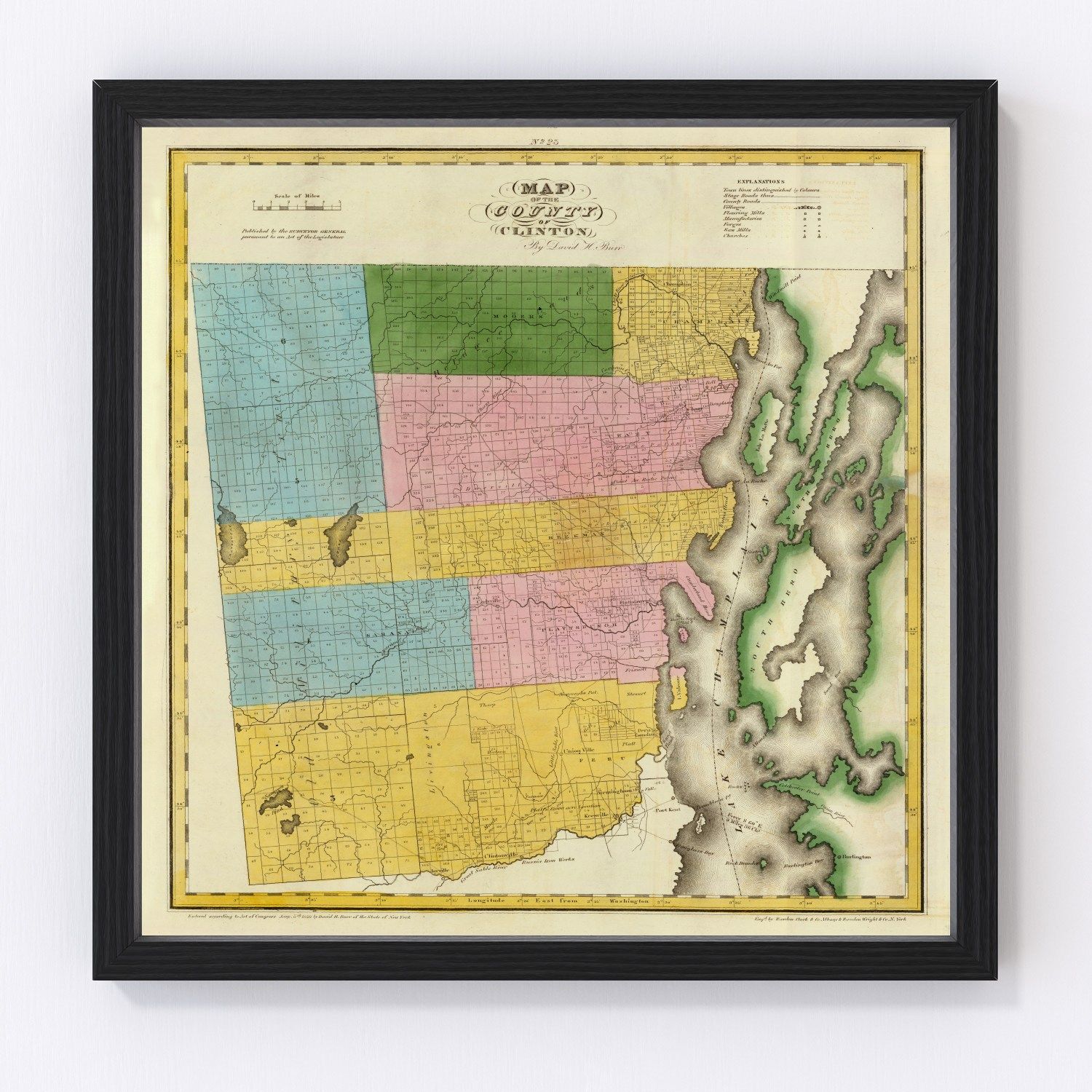 Vintage map of Clinton County, New York, 1829