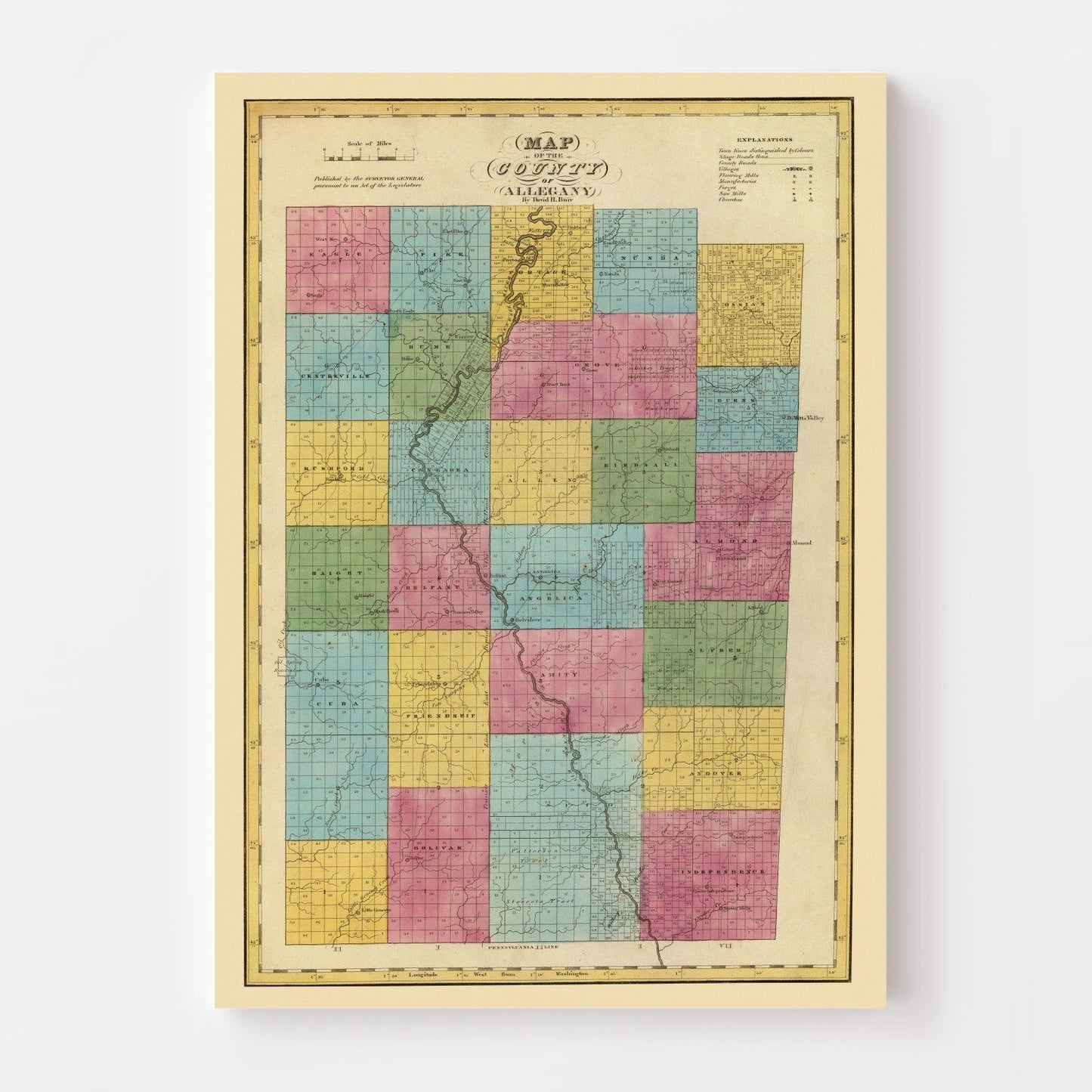 Vintage Map of Allegany County, New York, 1829