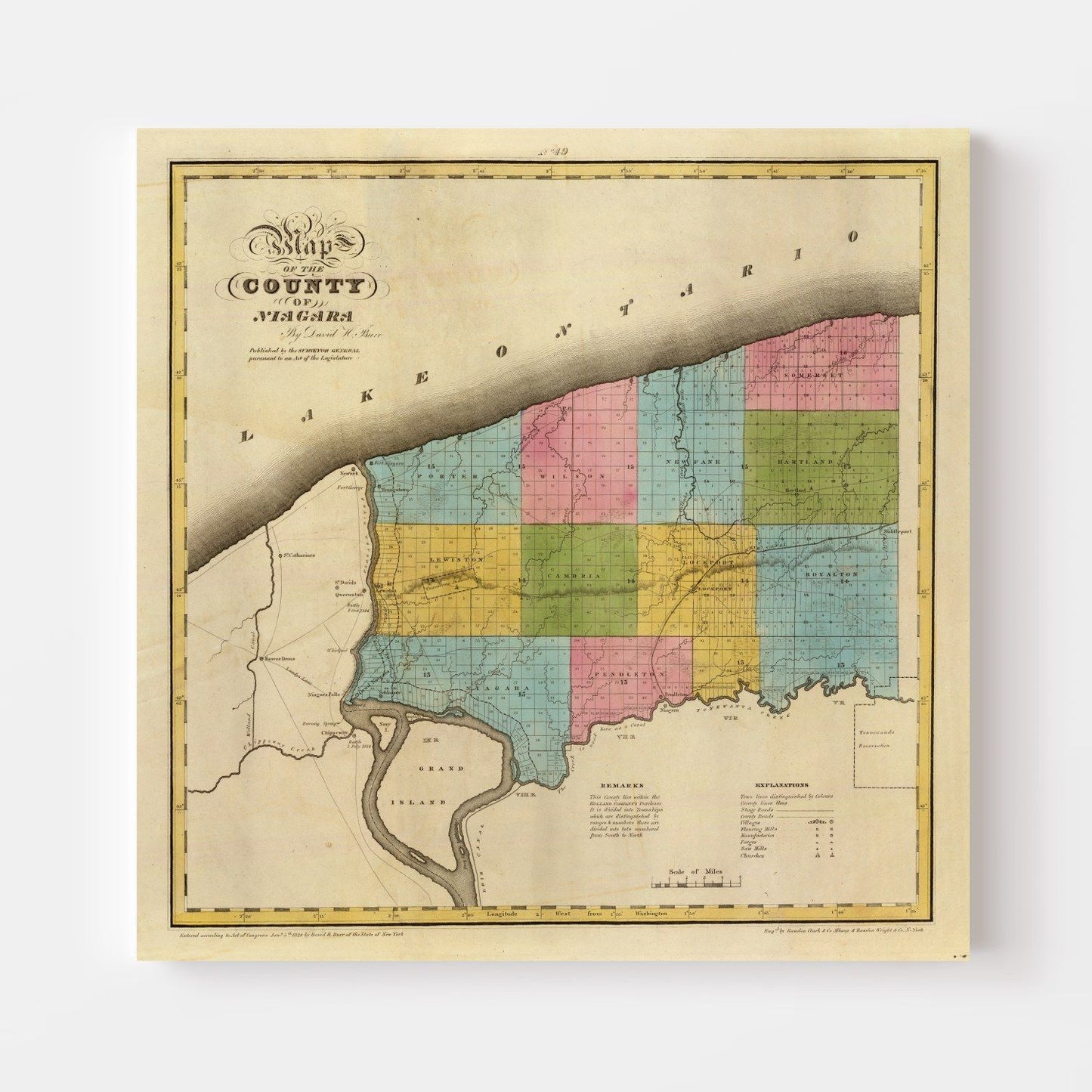 Vintage Map of Niagara County, New York, 1829