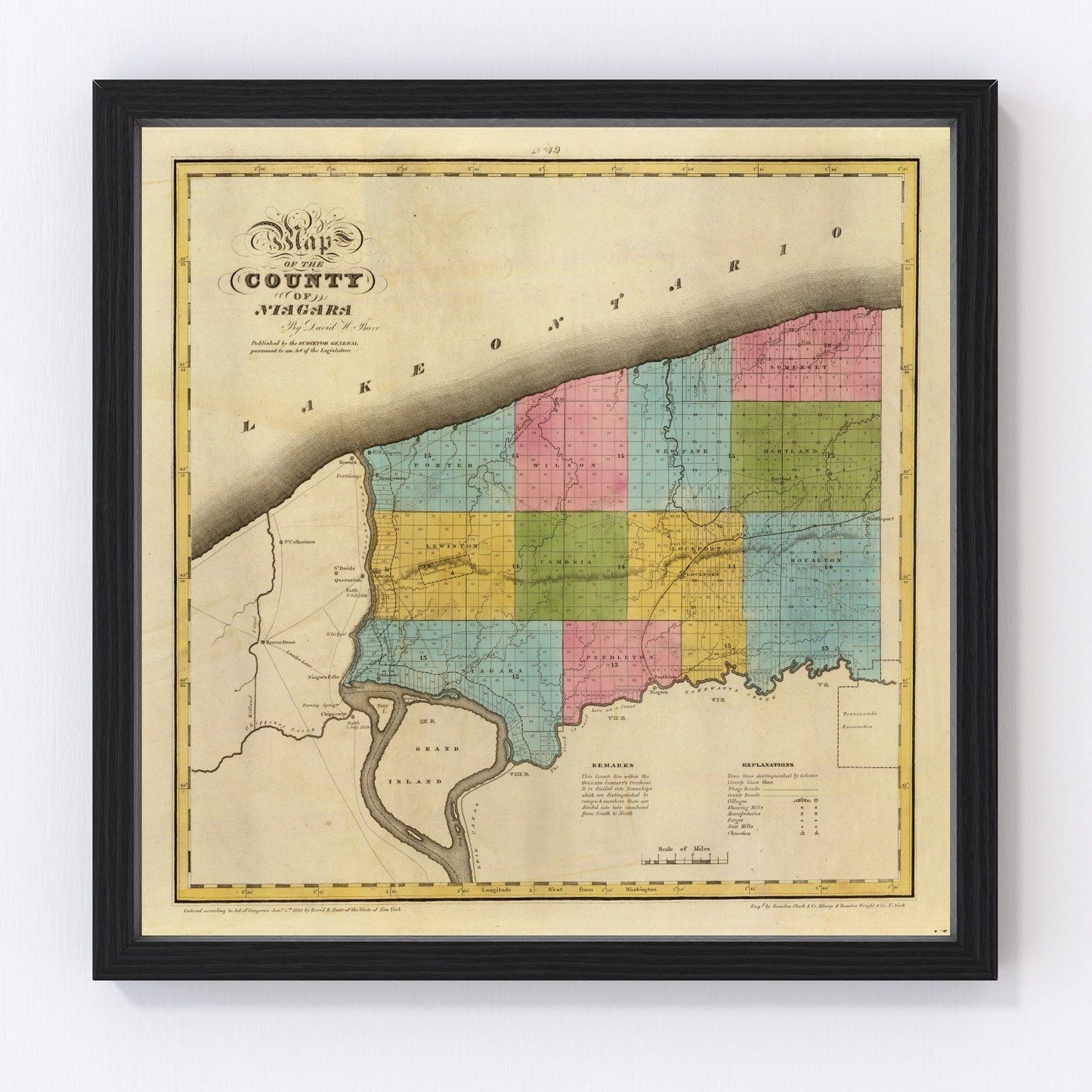 Vintage map of Niagara County, New York, 1829