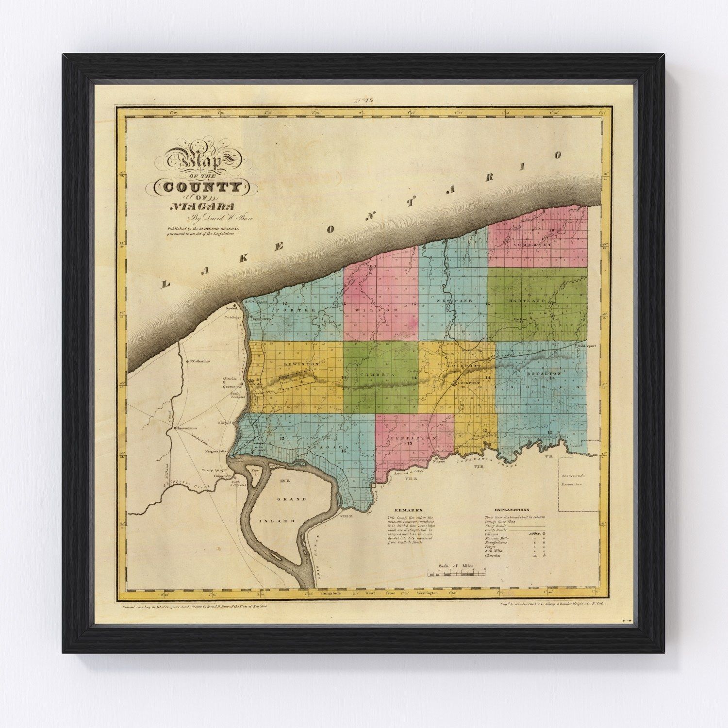Vintage map of Niagara County, New York, 1829