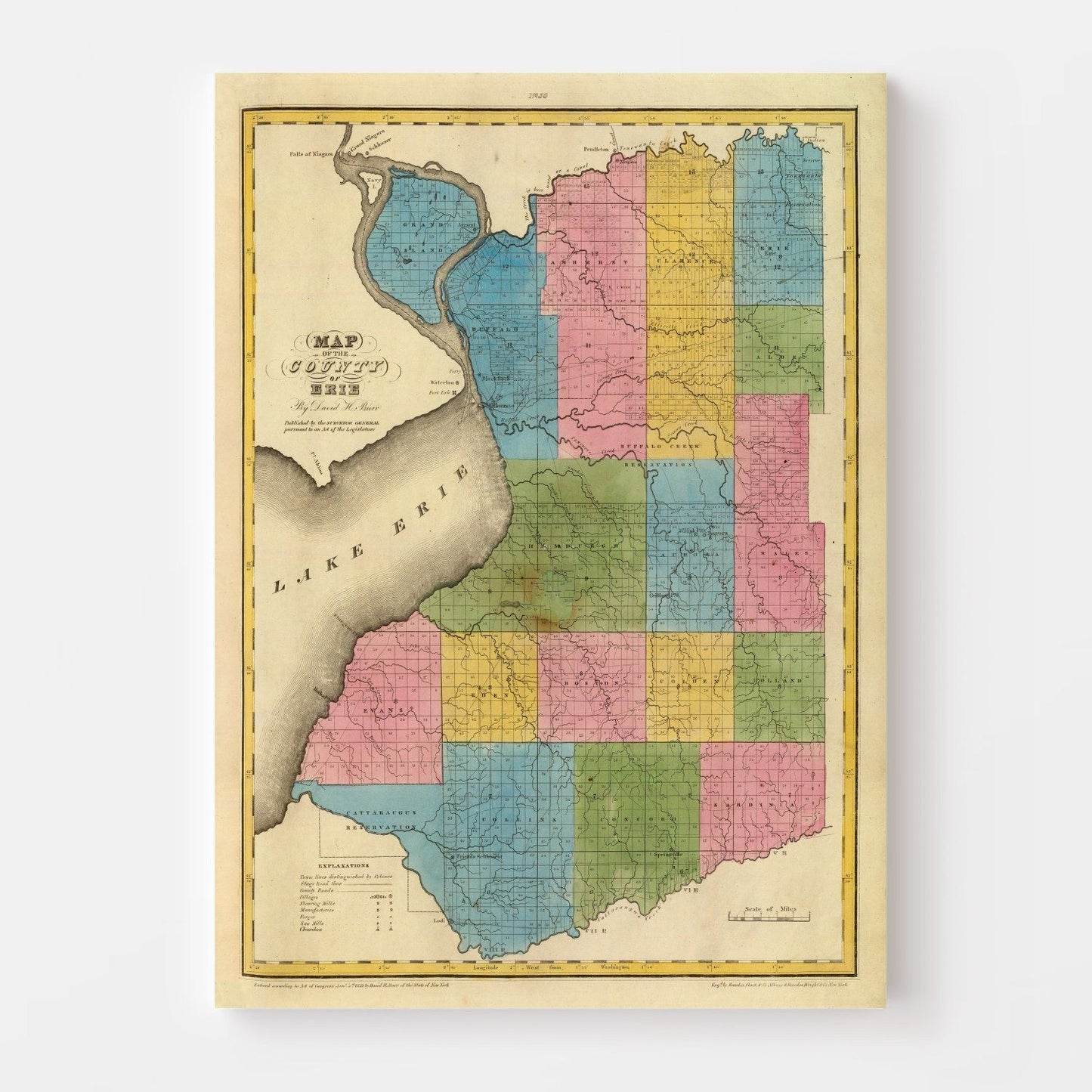 Vintage Map of Erie County, New York, 1829