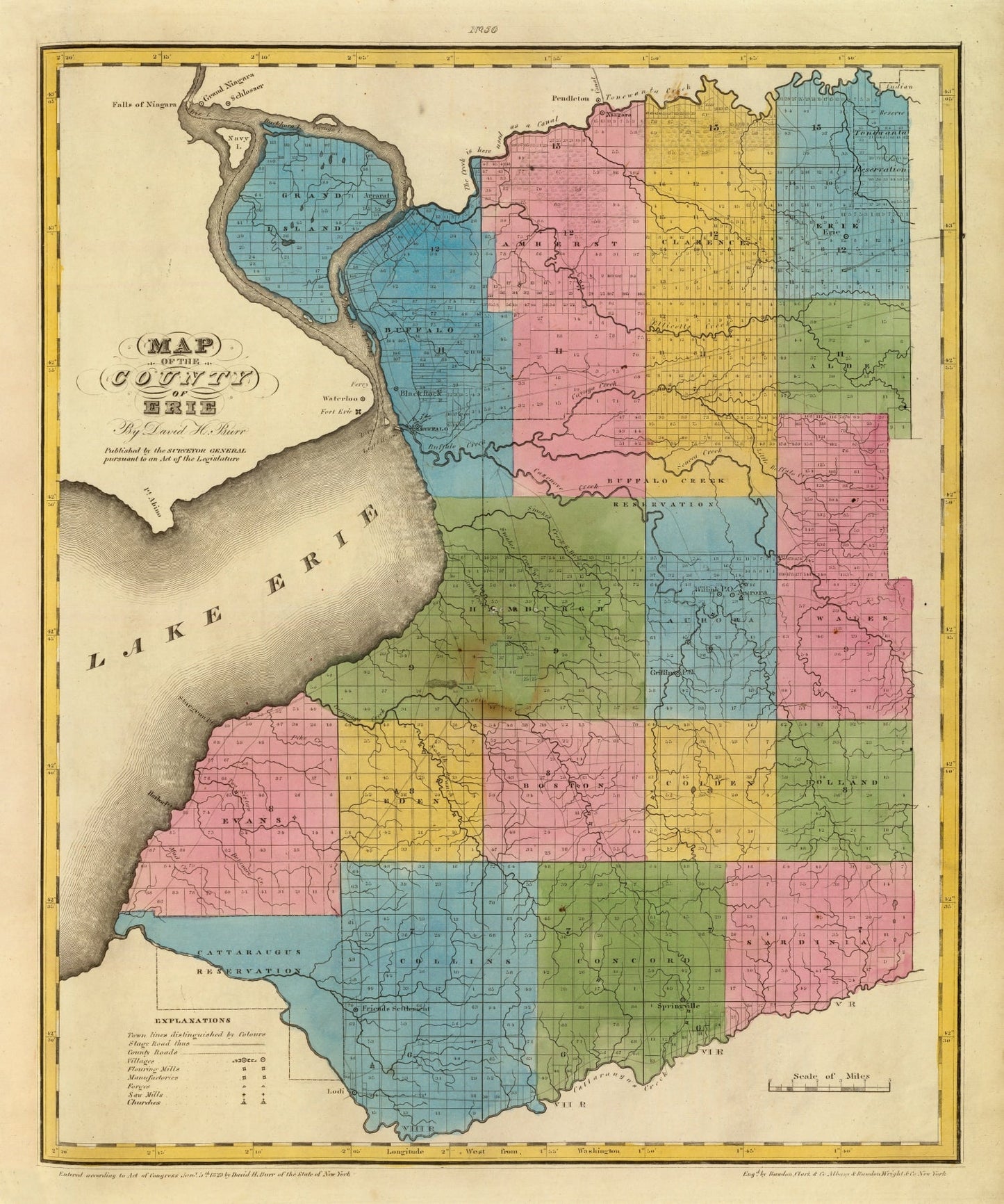 Vintage Map of Erie County, New York, 1829