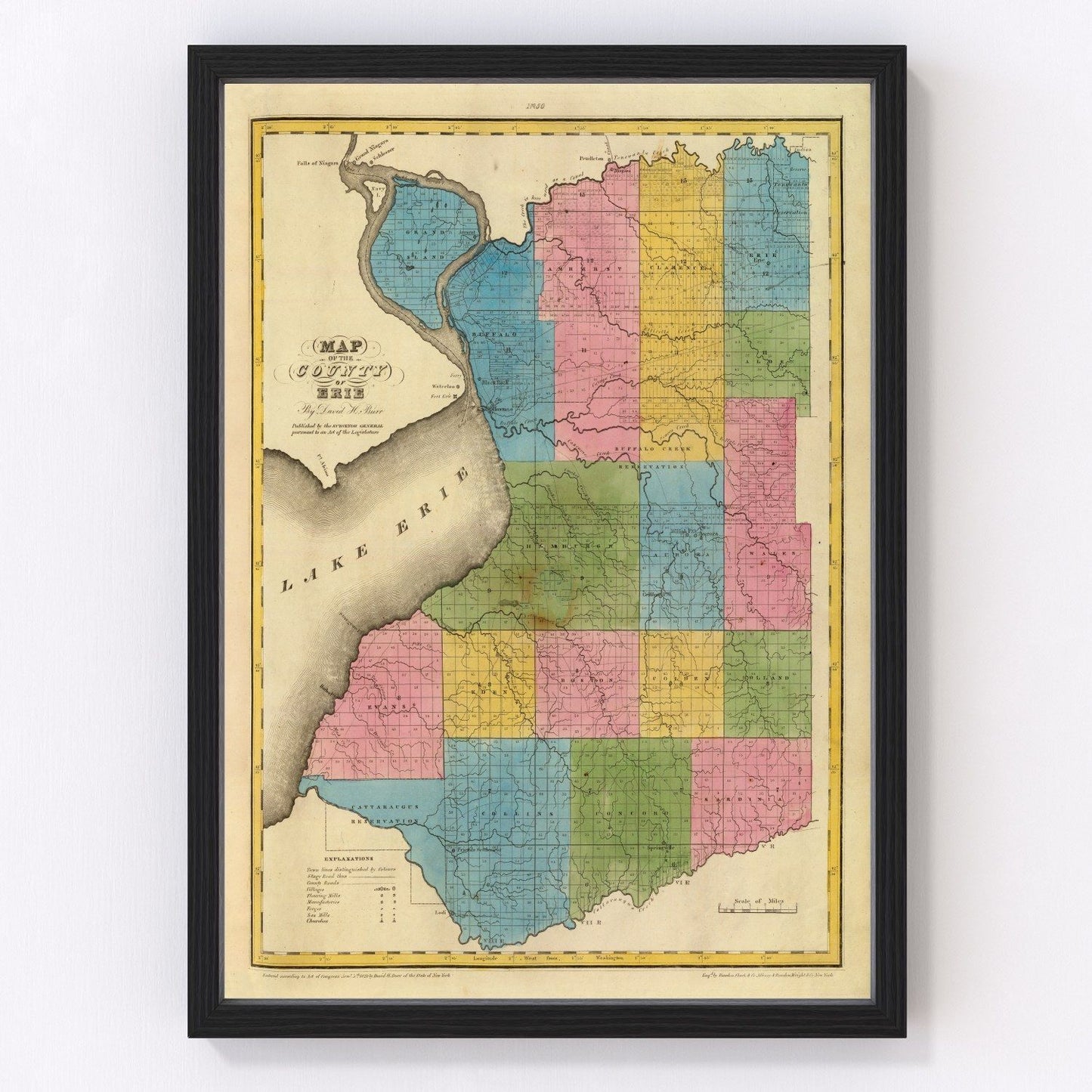Vintage map of Erie County, New York, 1829