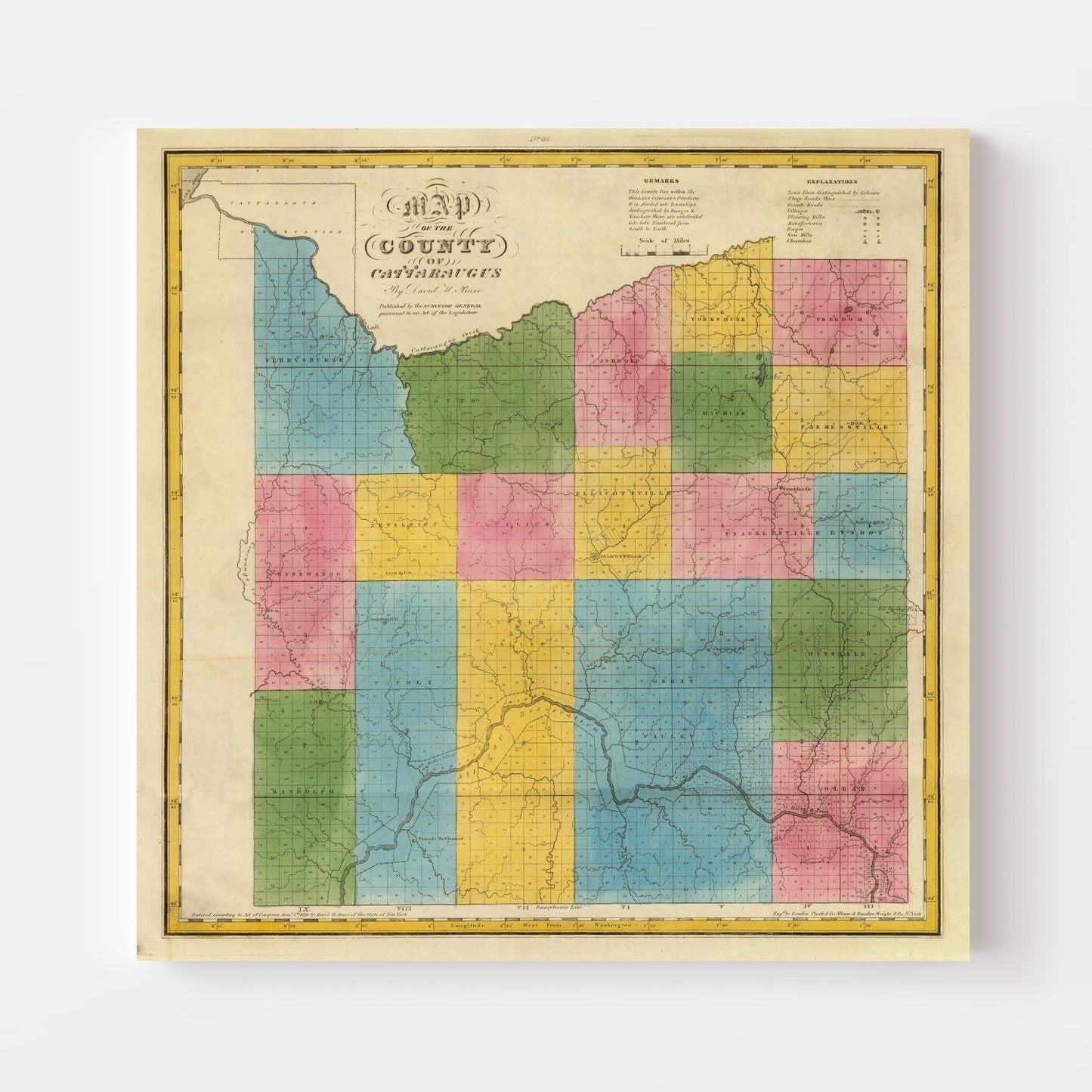 Vintage Map of Cattaraugus County, New York, 1829