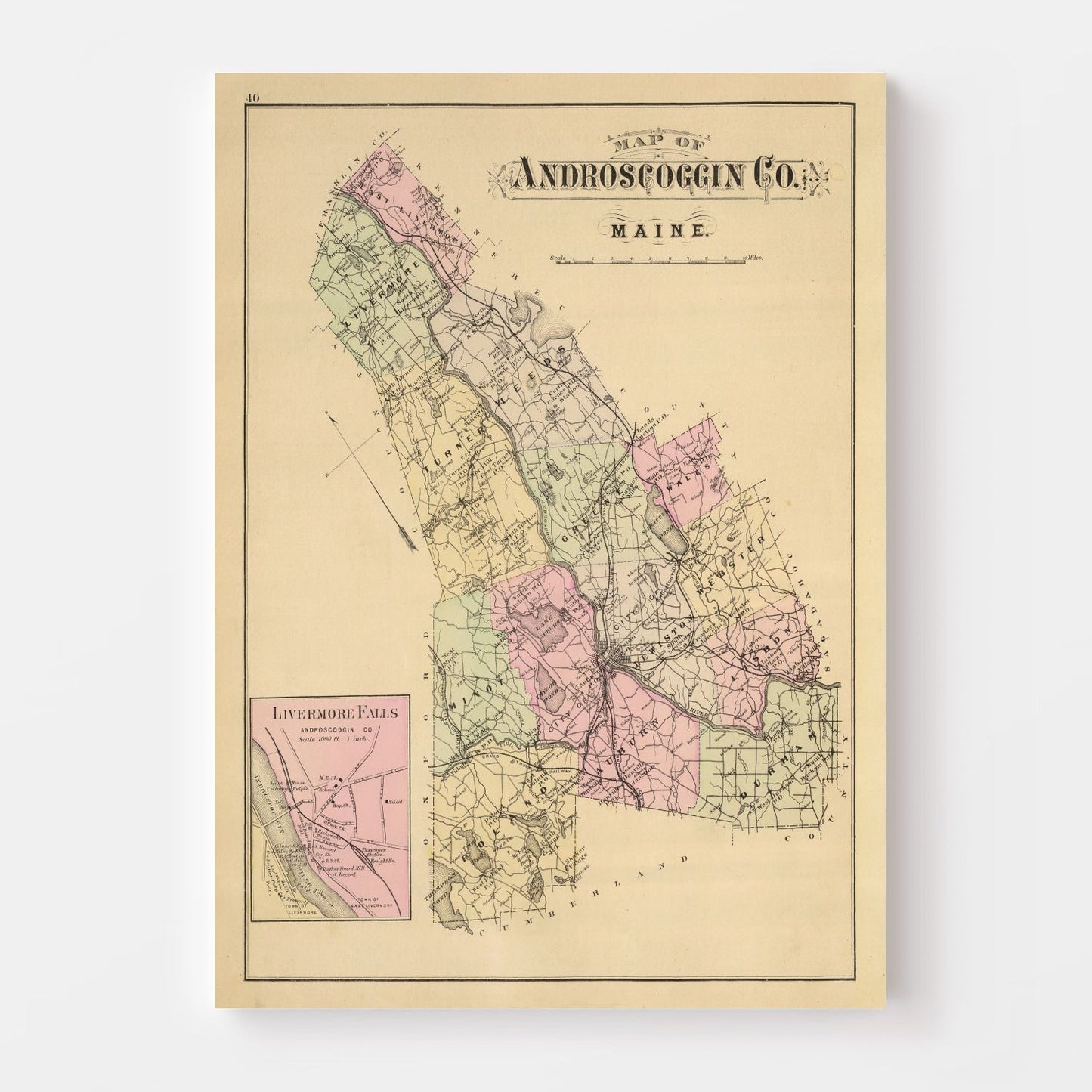 Vintage Map of Androscoggin County, Maine, 1885