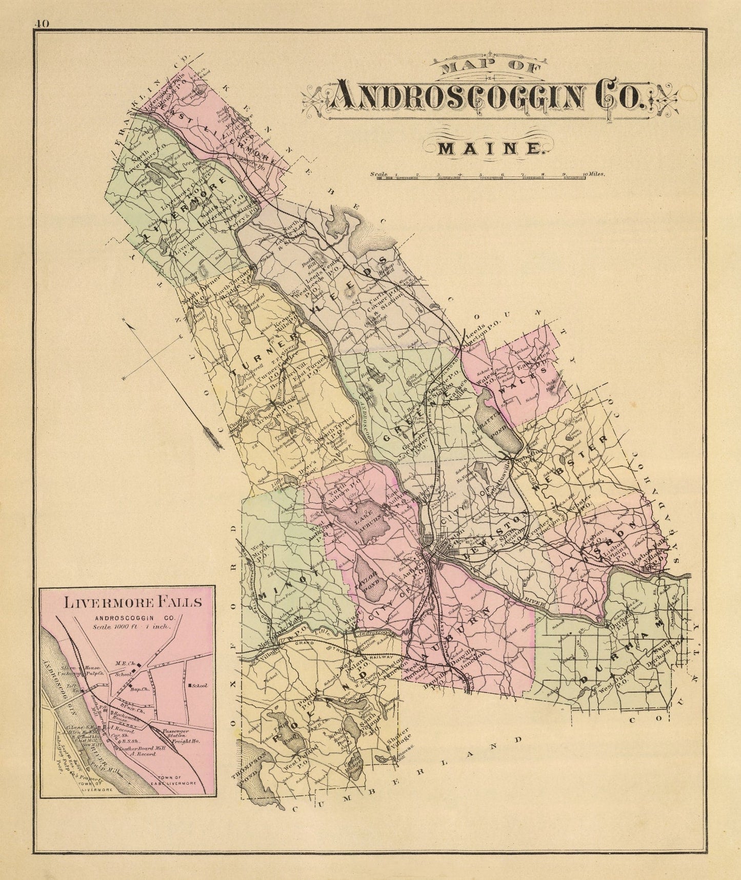 Vintage Map of Androscoggin County, Maine, 1885
