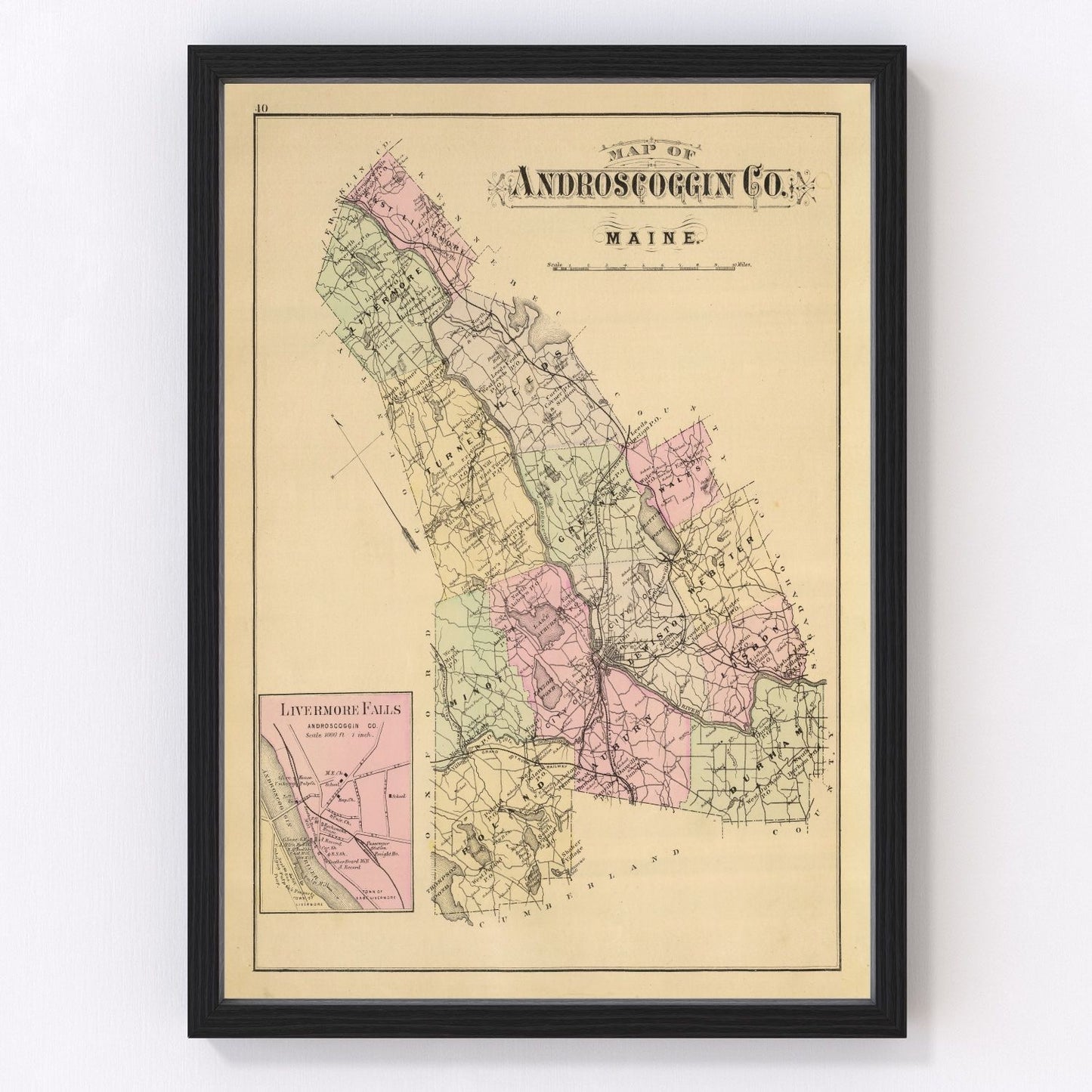 Restored vintage map of Androscoggin County, Maine, 1885