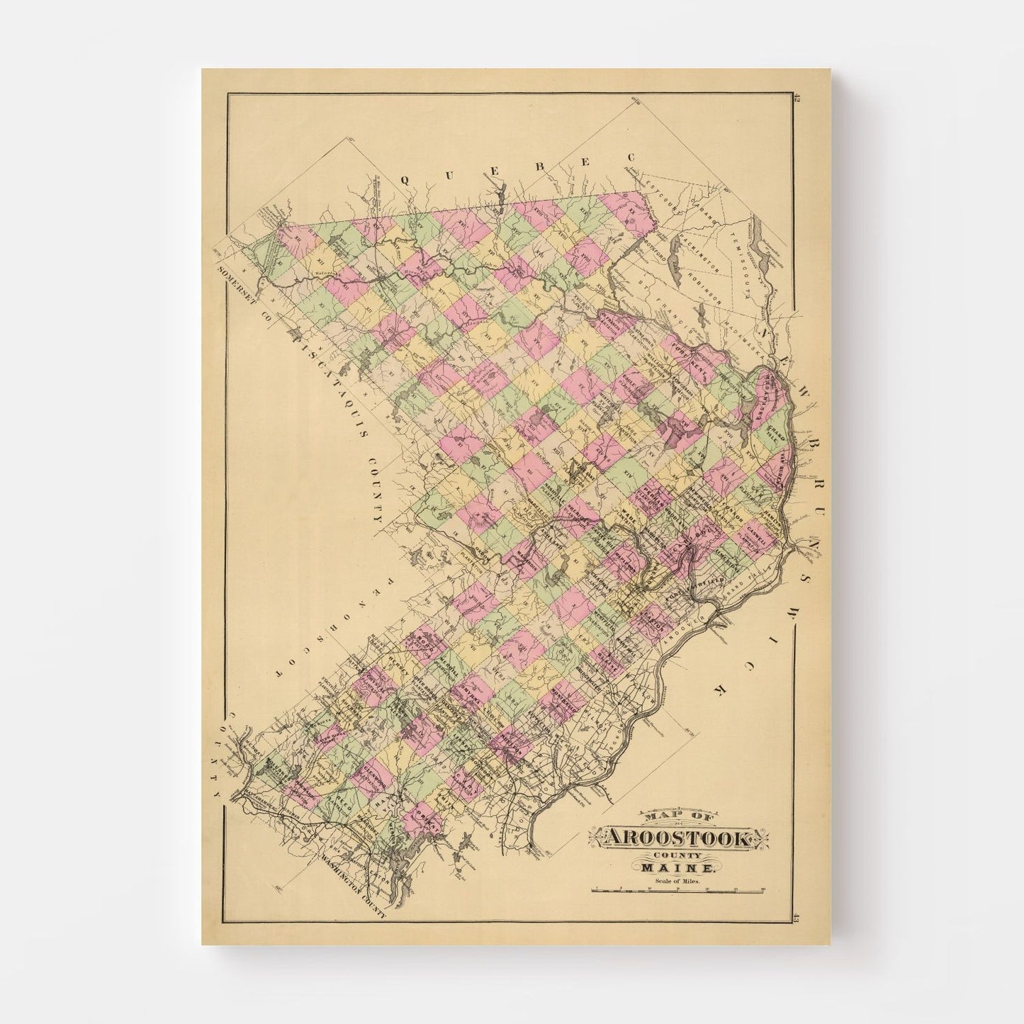 Vintage Map of Aroostook County, Maine, 1885