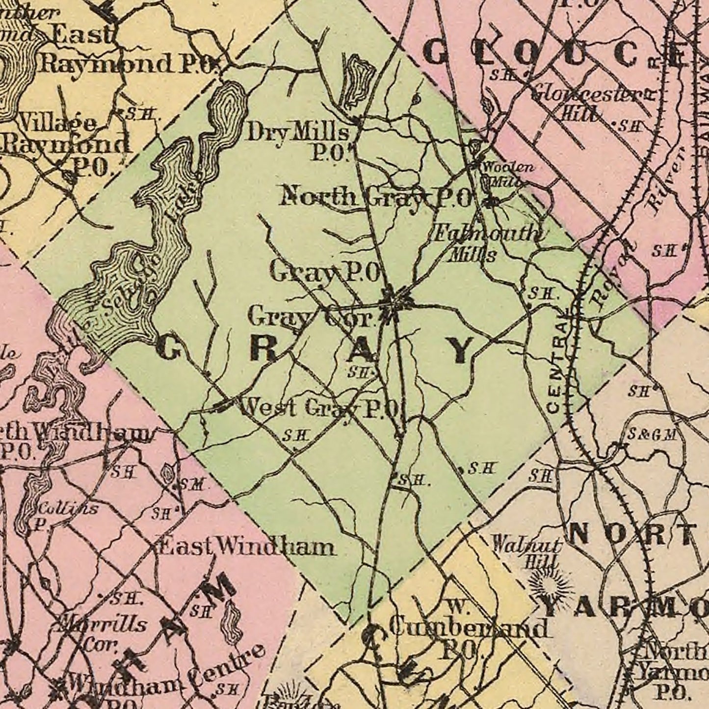 Vintage Map of Cumberland County, Maine, 1885