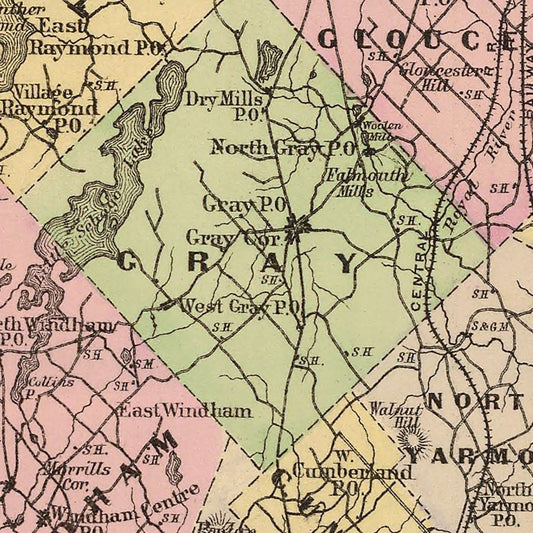 Vintage Map of Cumberland County, Maine, 1885