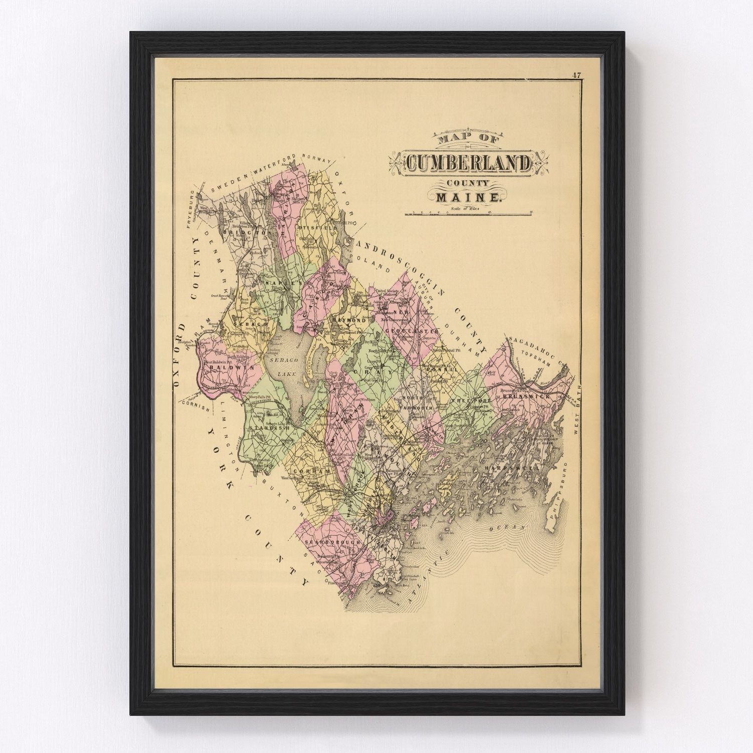 vintage map of Cumberland County, Maine, 1885