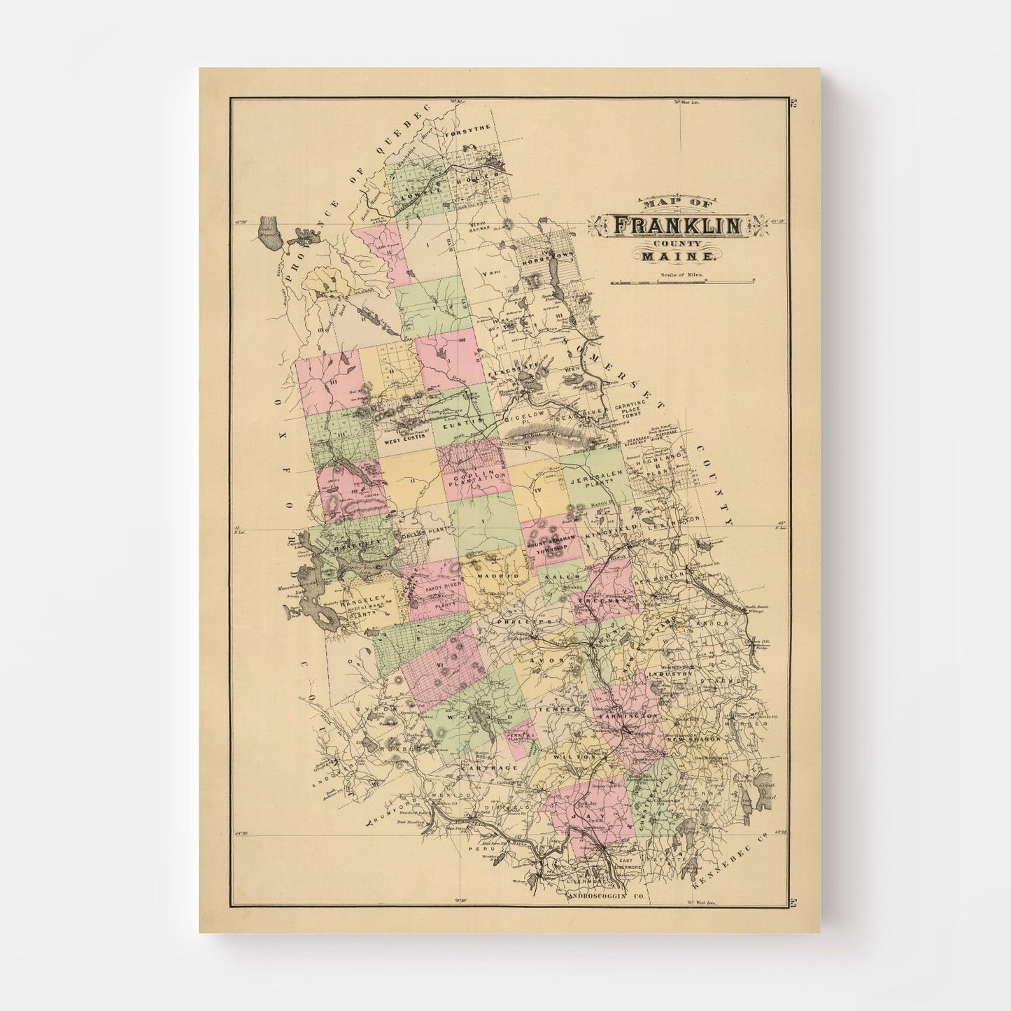 Vintage Map of Franklin County, Maine, 1885