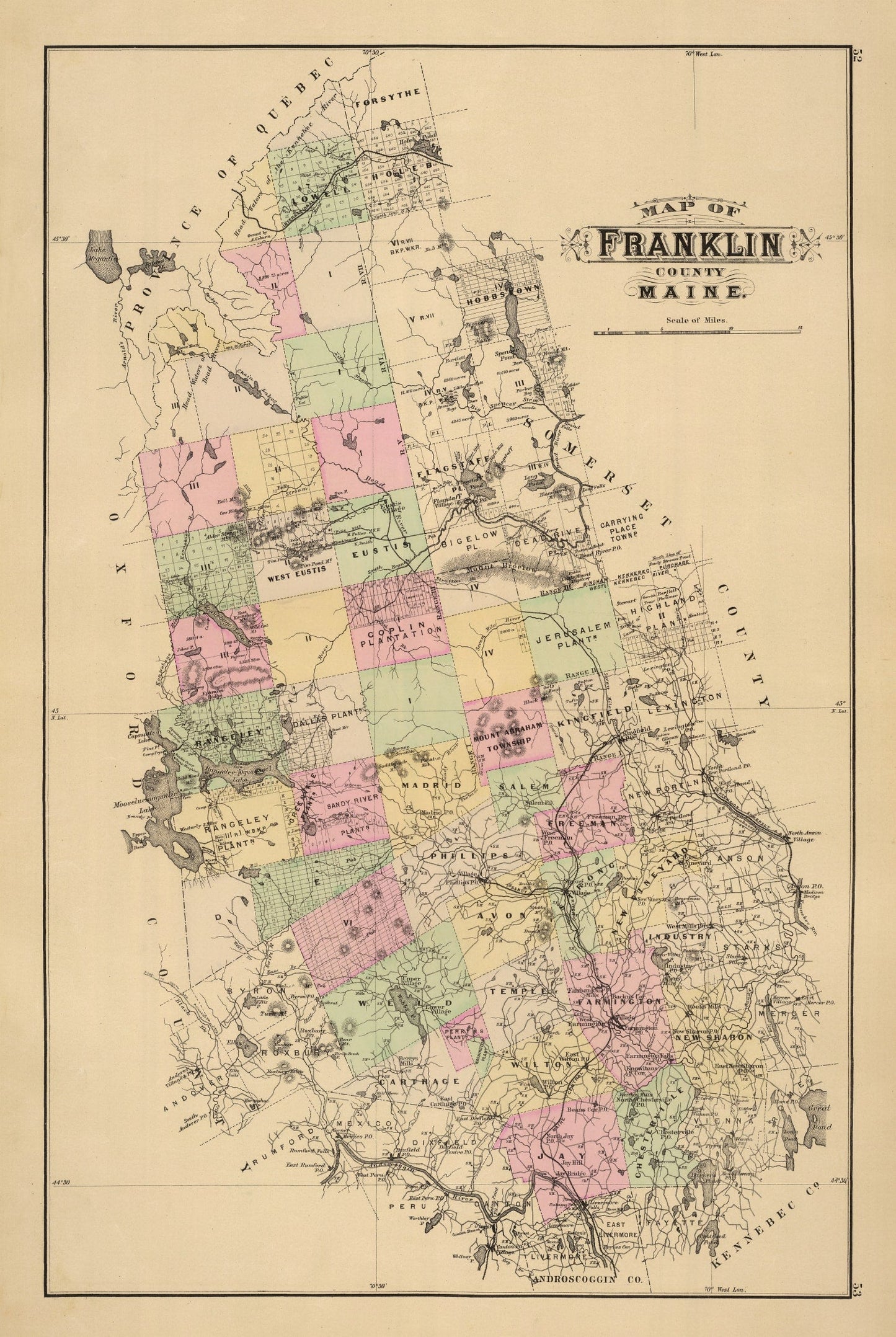 Vintage Map of Franklin County, Maine, 1885