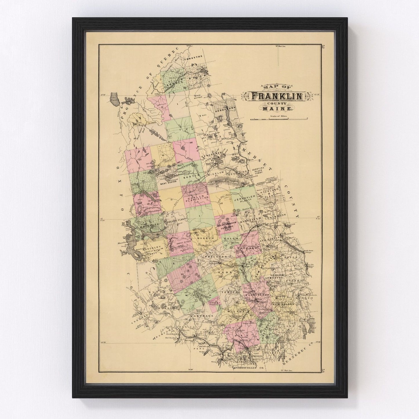 vintage map of Franklin County, Maine, 1885