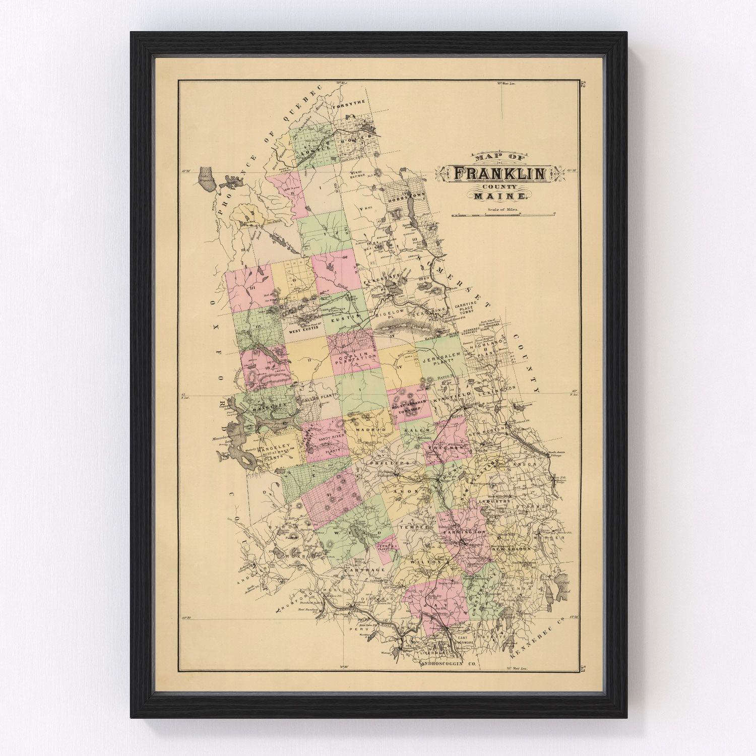 vintage map of Franklin County, Maine, 1885