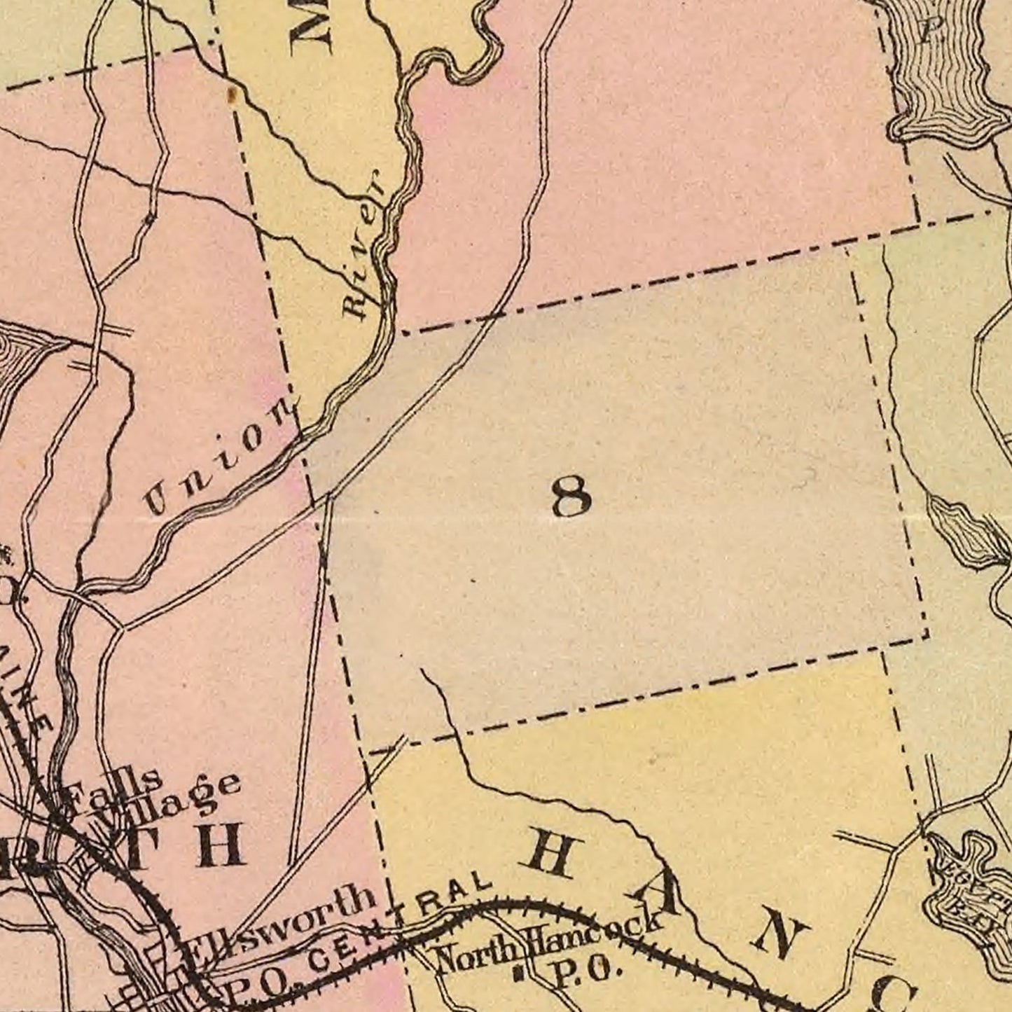 Vintage Map of Hancock County, Maine, 1885