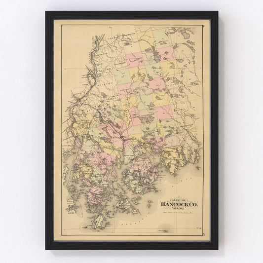 Vintage map of Hancock County, Maine, 1885