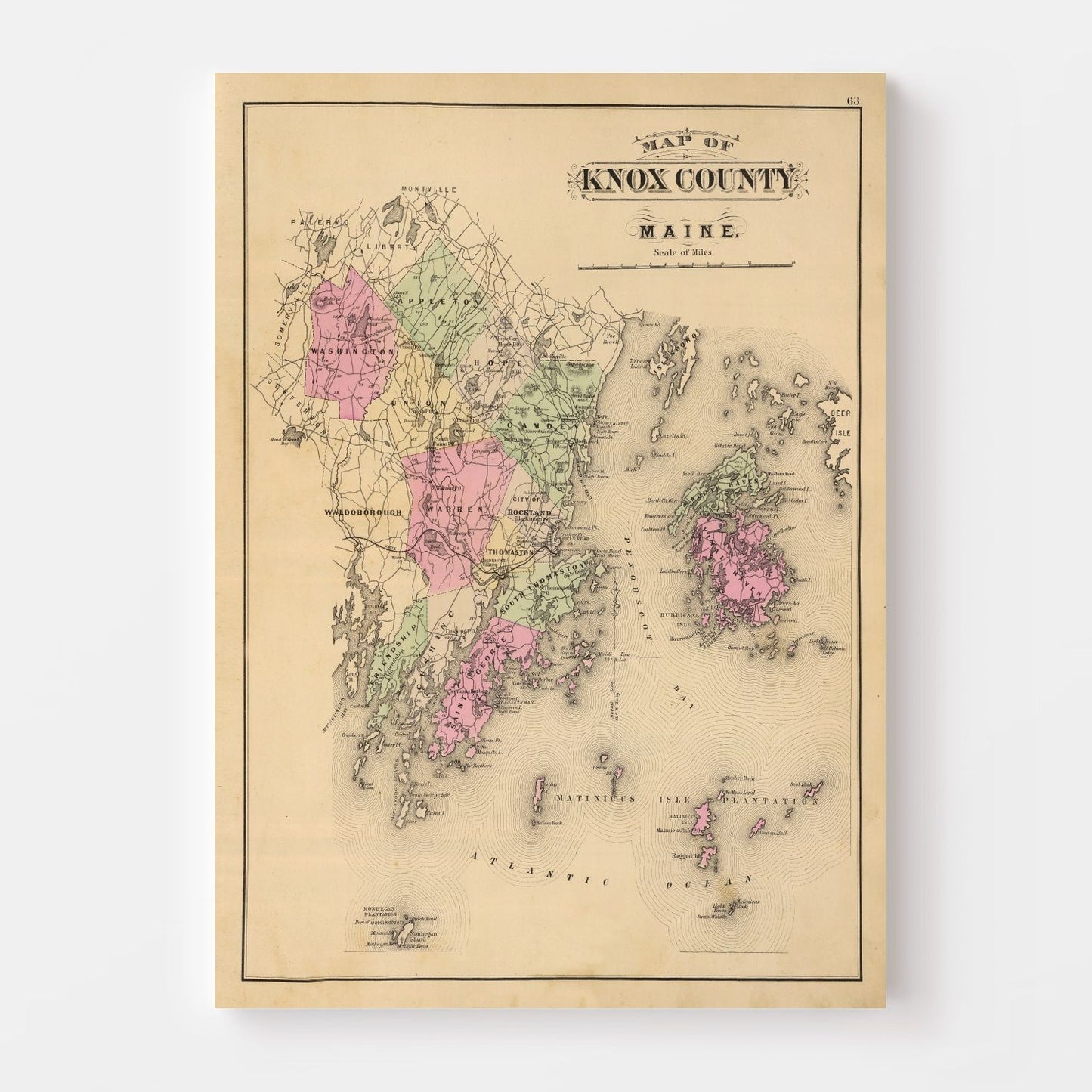 Vintage Map of Knox County, Maine, 1885