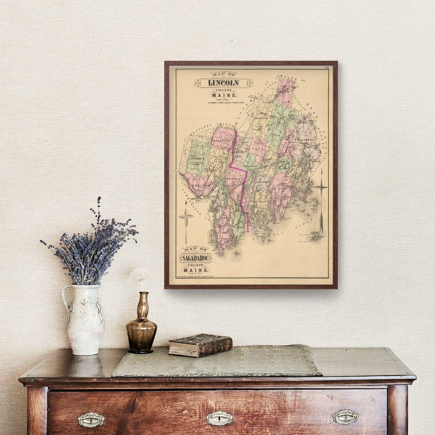 Vintage Map of Lincoln County, Maine, 1885