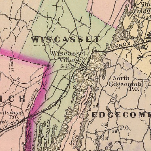 Vintage Map of Lincoln County, Maine, 1885