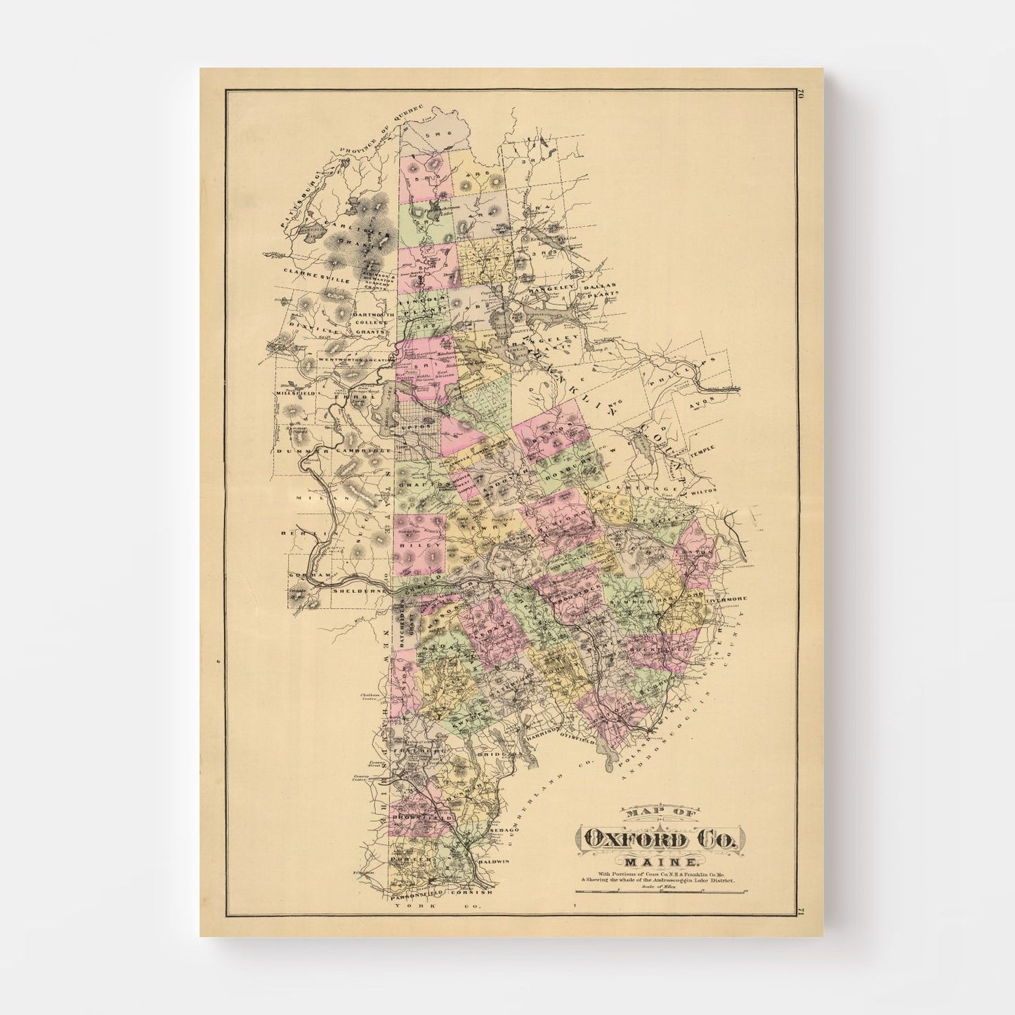 Vintage Map of Oxford County, Maine, 1885
