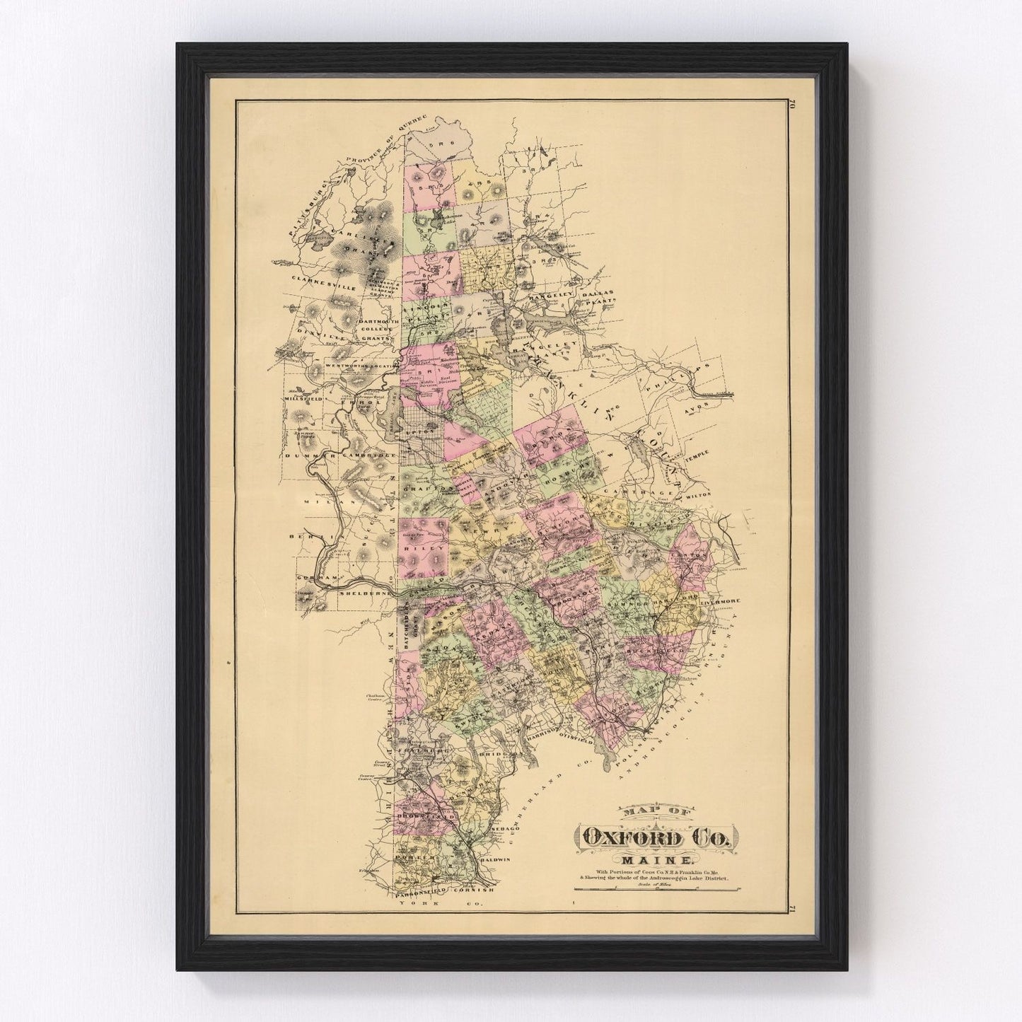 Vintage map of Oxford County, Maine, 1885