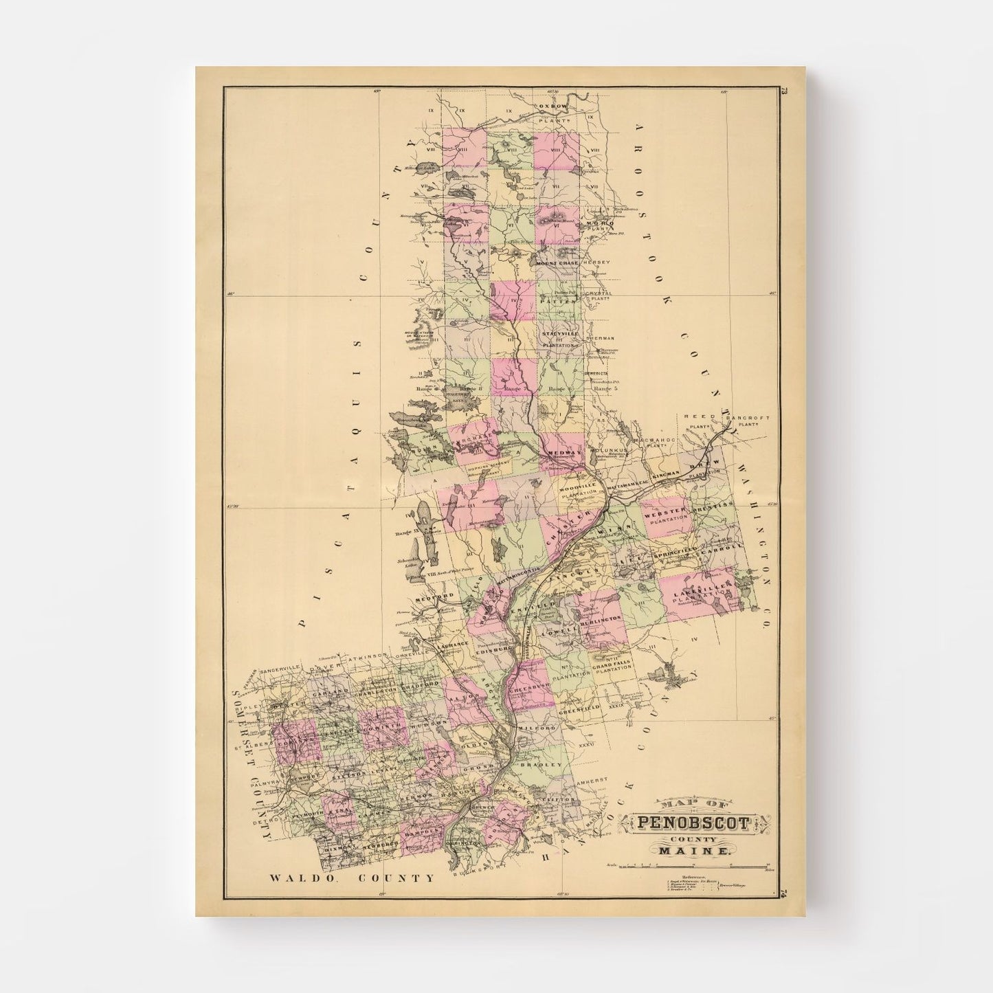 Vintage Map of Penobscot County, Maine, 1885