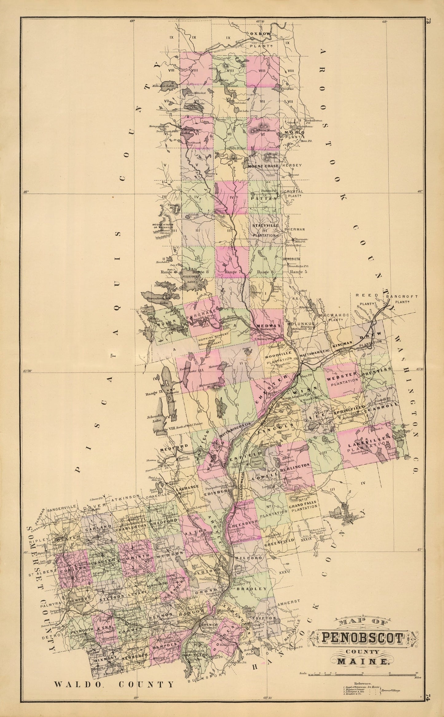 Vintage Map of Penobscot County, Maine, 1885