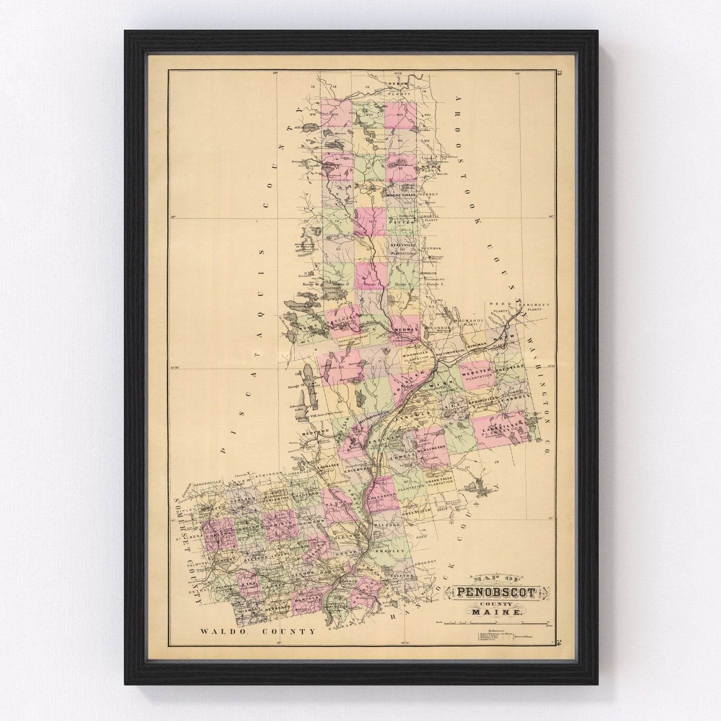 vintage map of Penobscot County, Maine, 1885