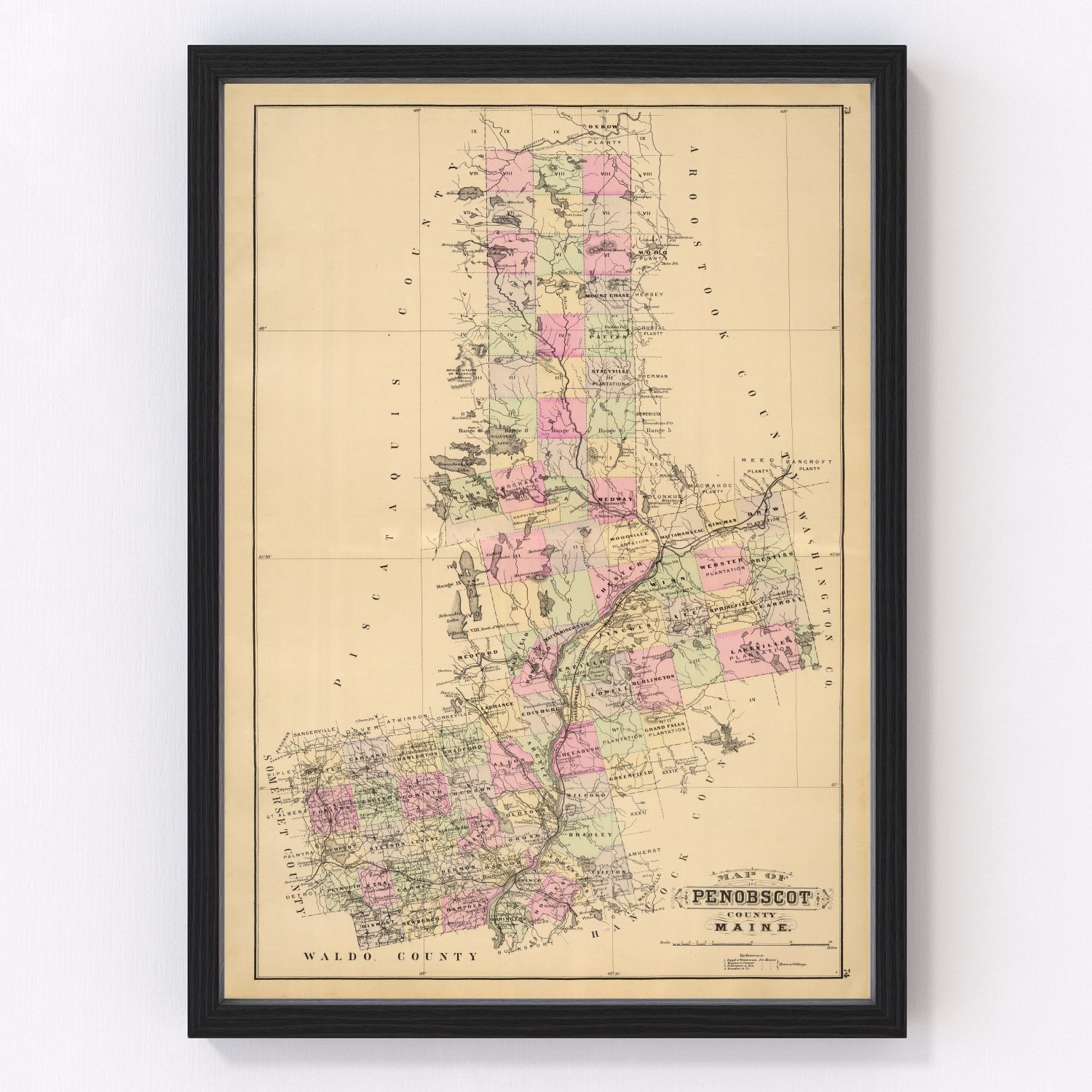 vintage map of Penobscot County, Maine, 1885