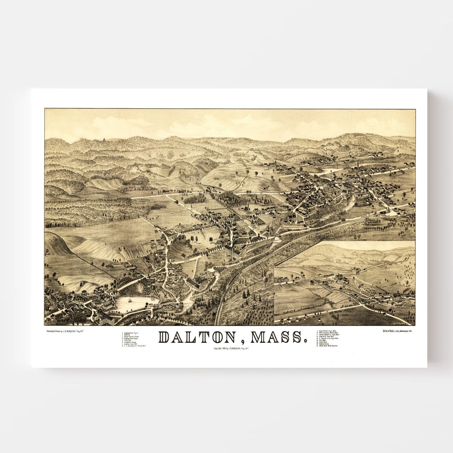 Vintage Map of Dalton, Massachusetts, 1884