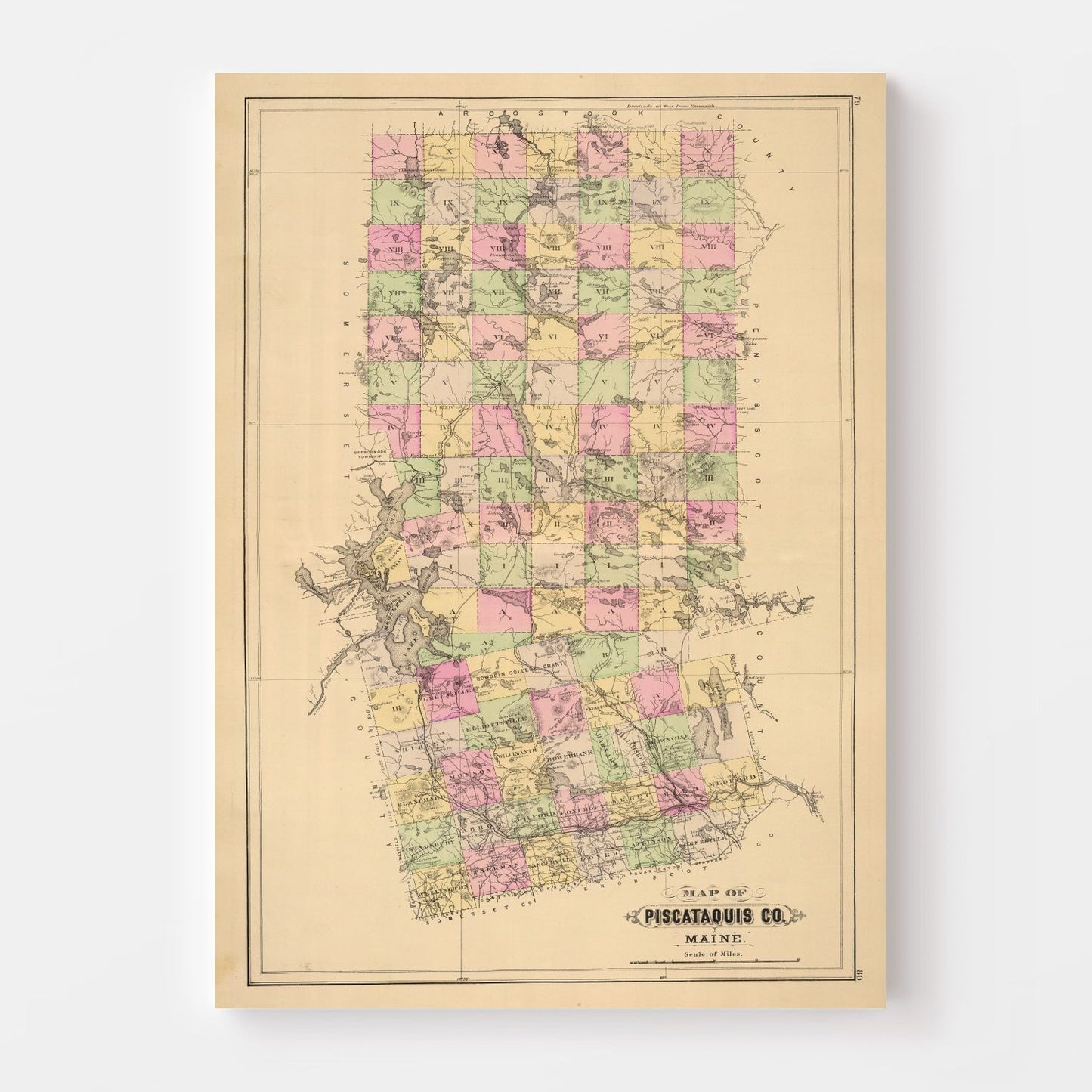 Vintage Map of Piscataquis County, Maine, 1885