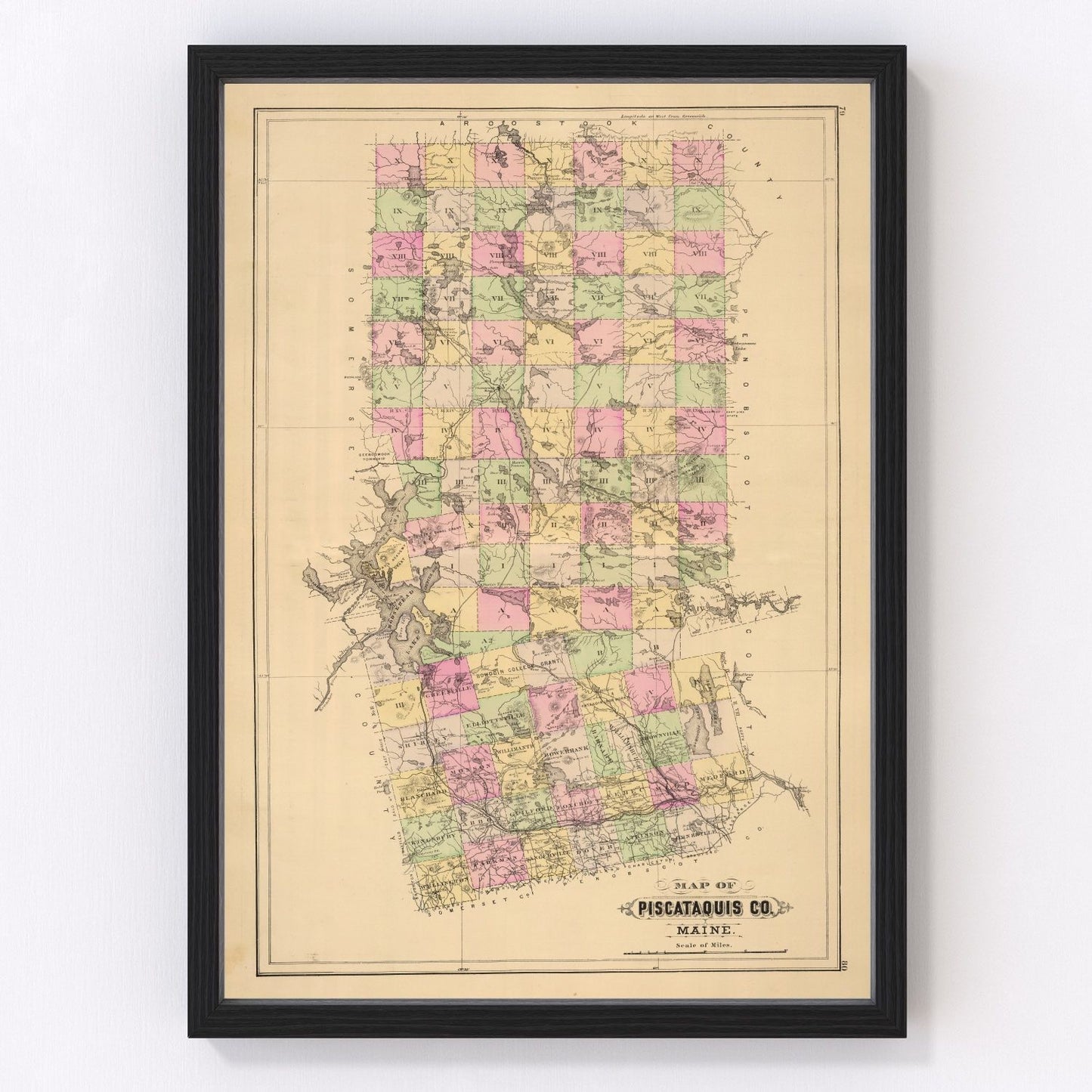 vintage map of Piscataquis County, Maine, 1885
