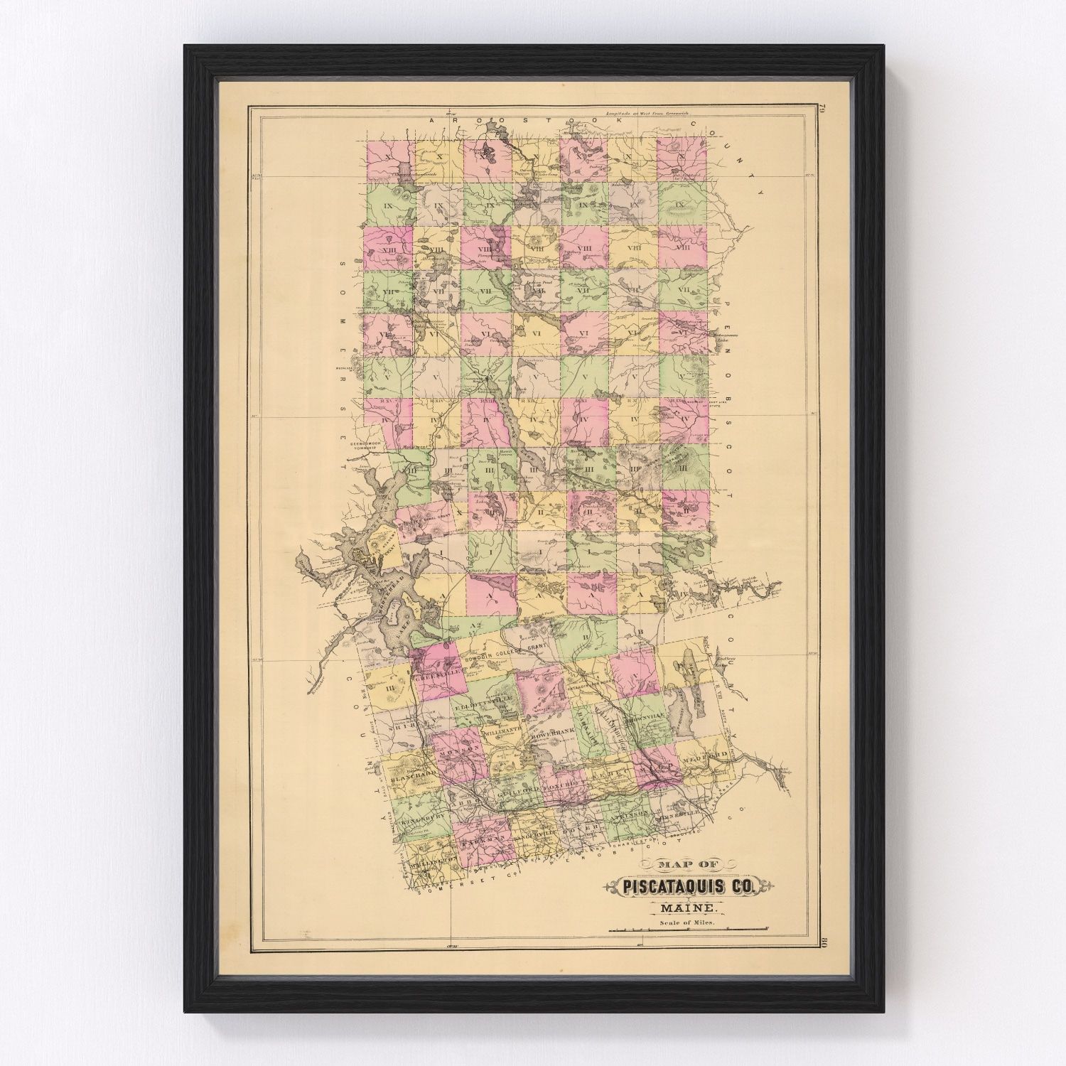 vintage map of Piscataquis County, Maine, 1885